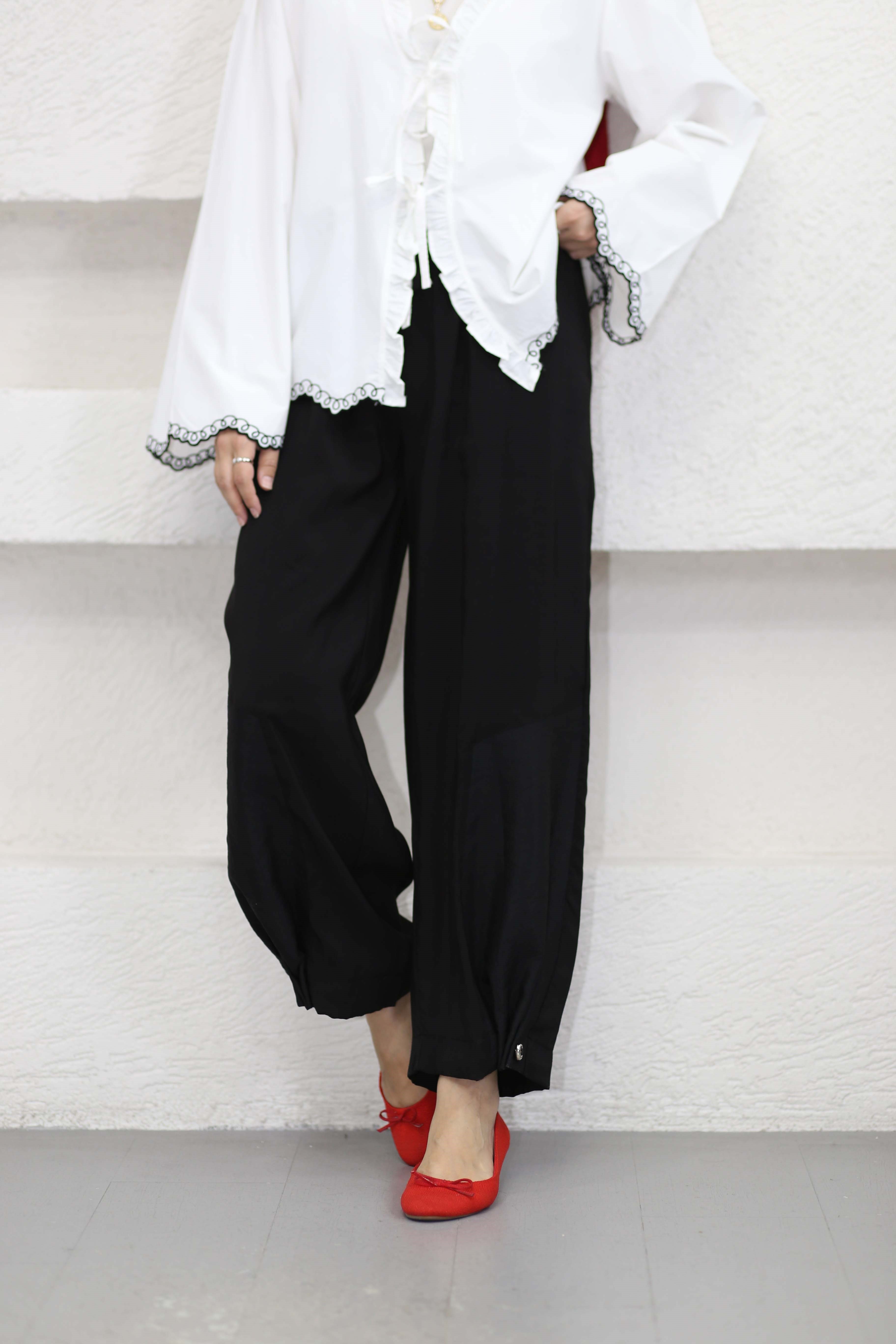 Paçası Büzgülü Tencel Pantolon Siyah 26119