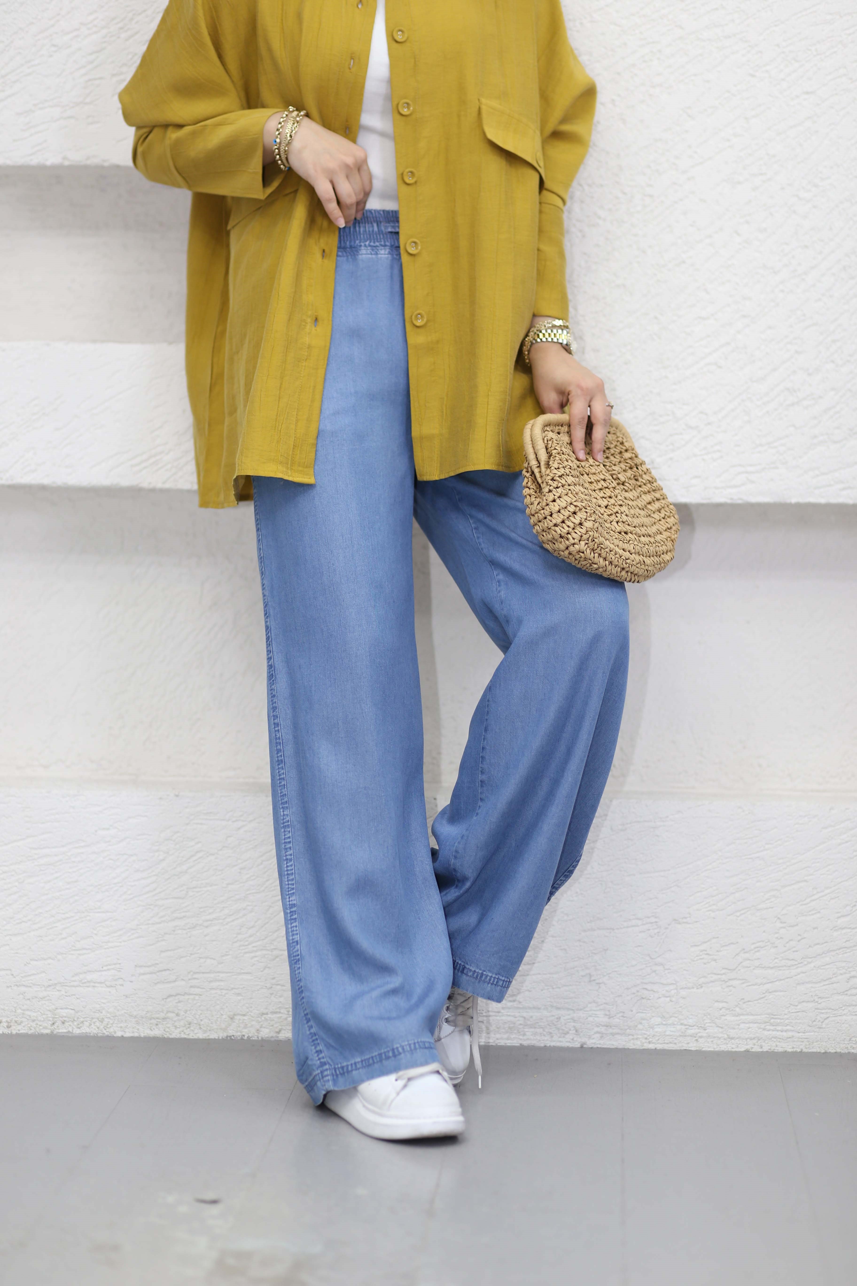Bol Paça Tencel Pantolon Açık Mavi 2517
