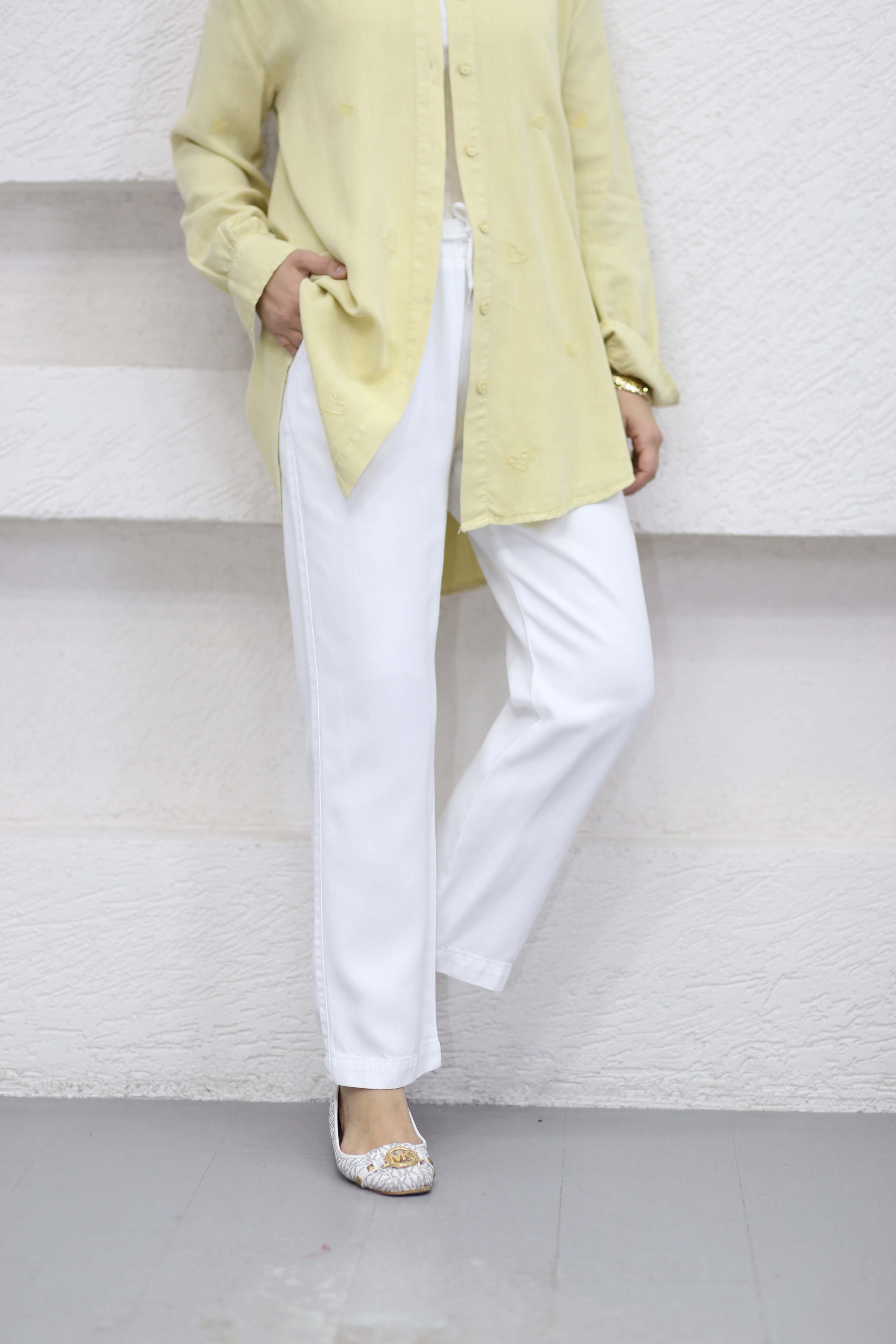 Havuç Tencel Pantolon Beyaz 2803