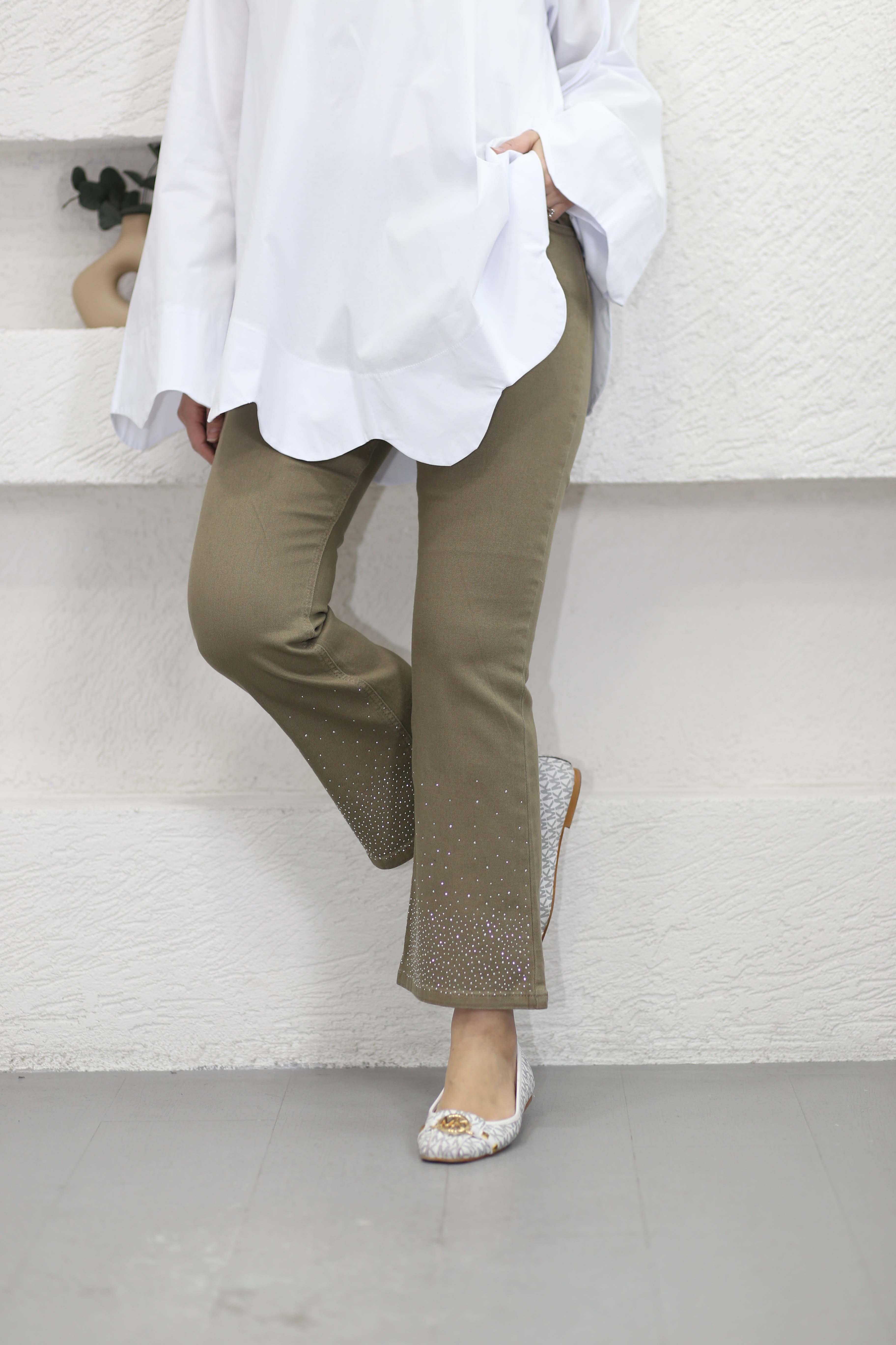 Paçası Taşlı İspanyol Pantolon Haki 2802