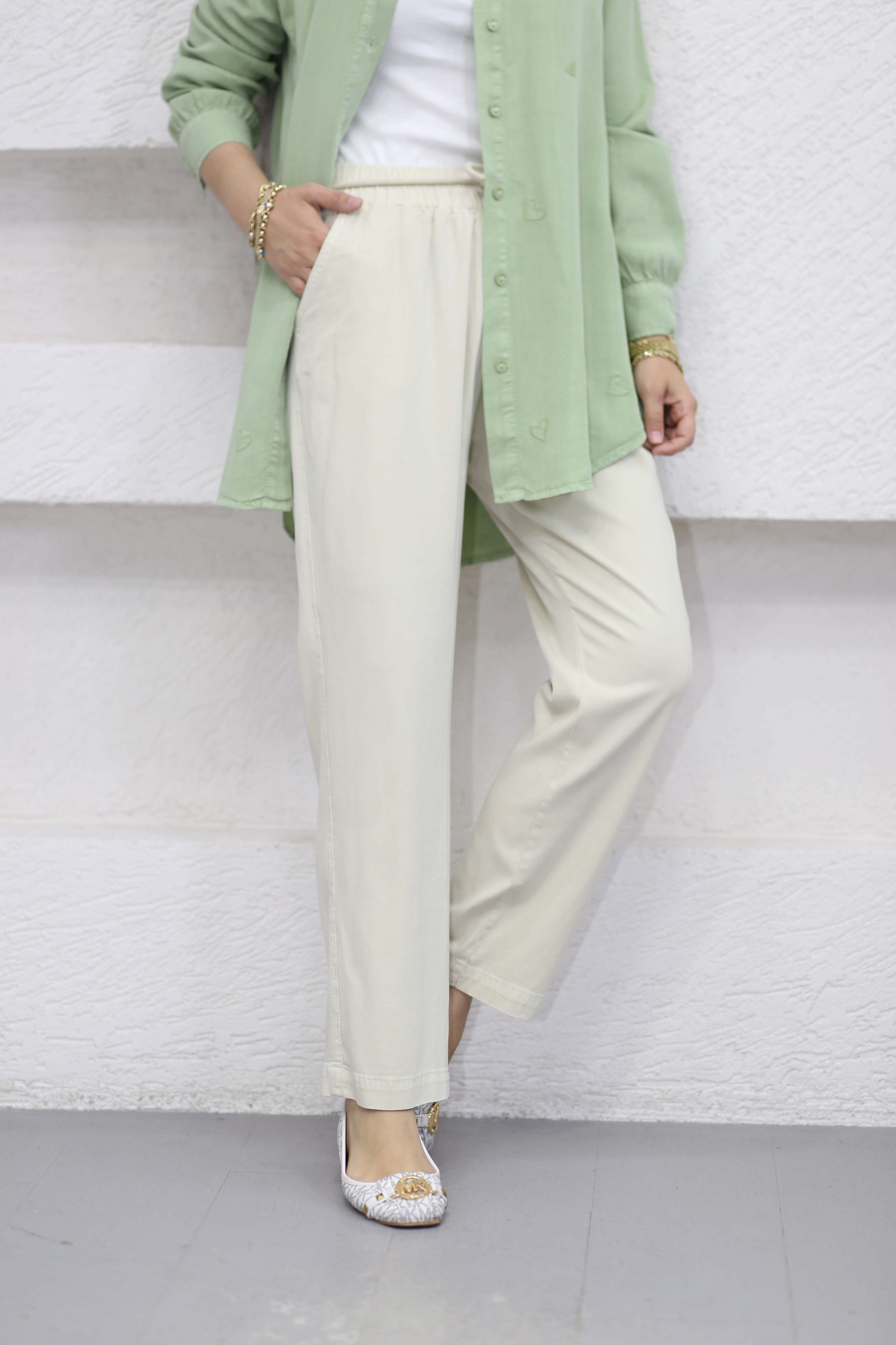 Havuç Tencel Pantolon Kemik 2803