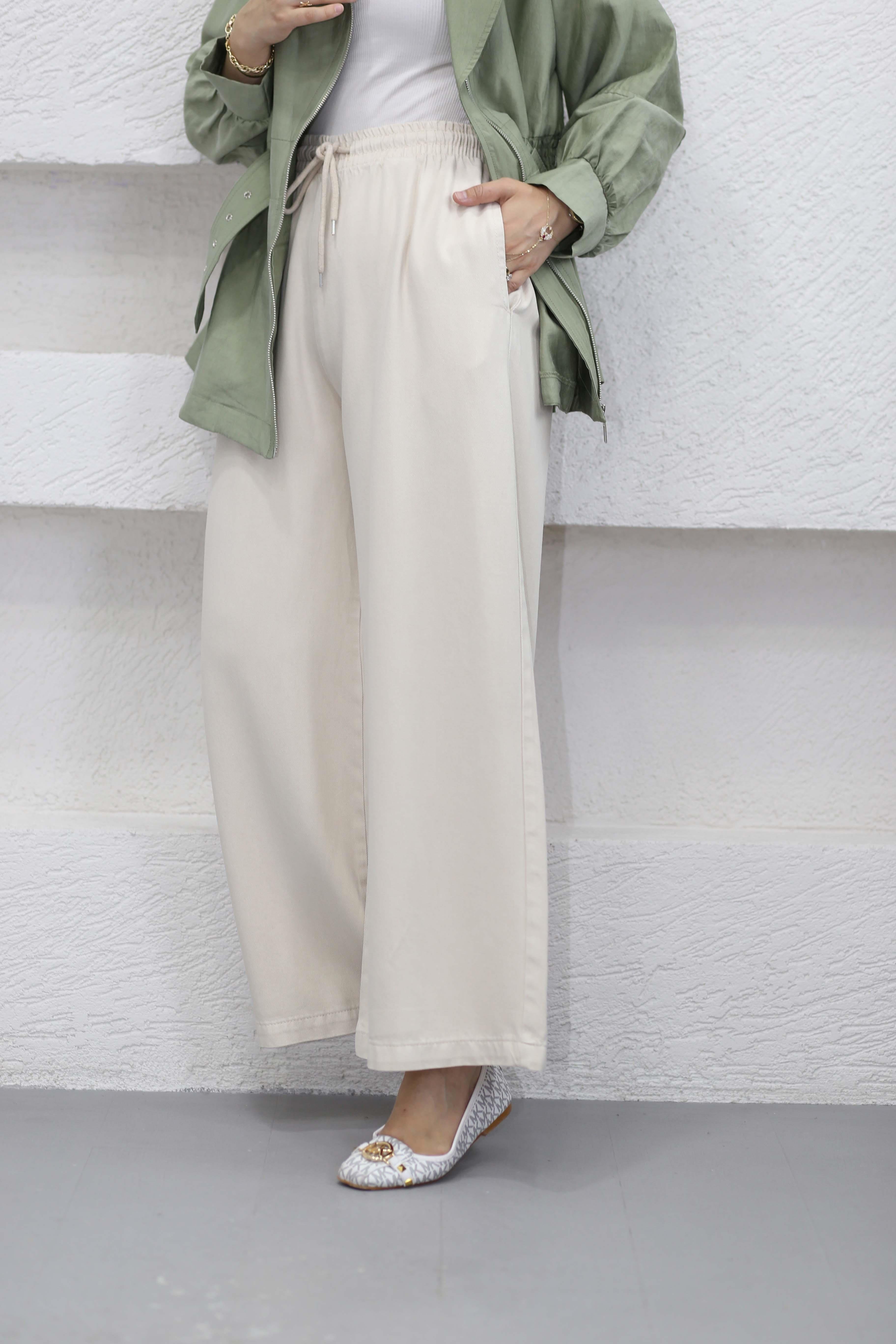 Beli Lastikli Bol Paça Pantolon Bej 2738