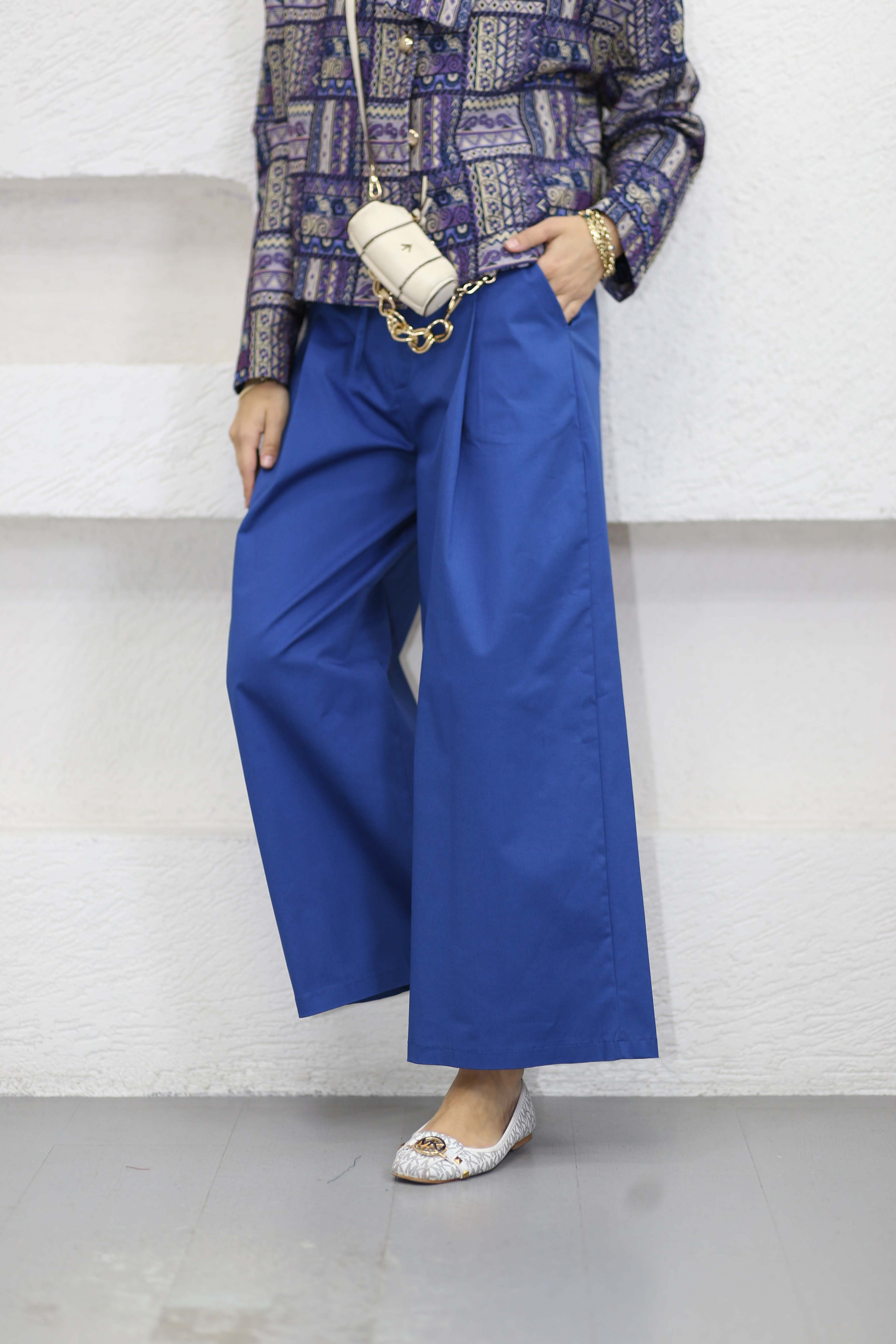 Geniş Paça Gabardin Pantolon Saks 8766