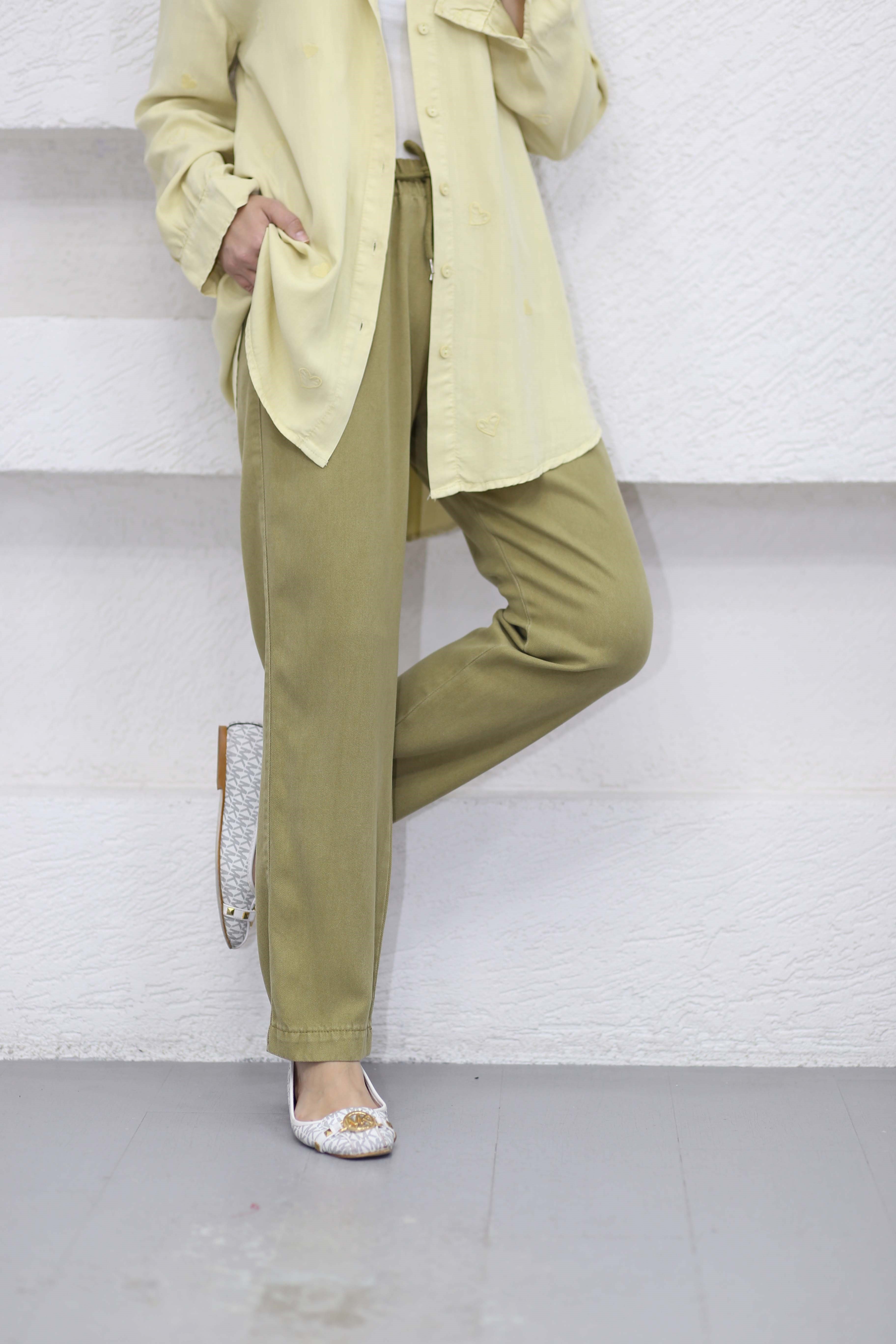 Havuç Tencel Pantolon Yağ Yeşili 2803