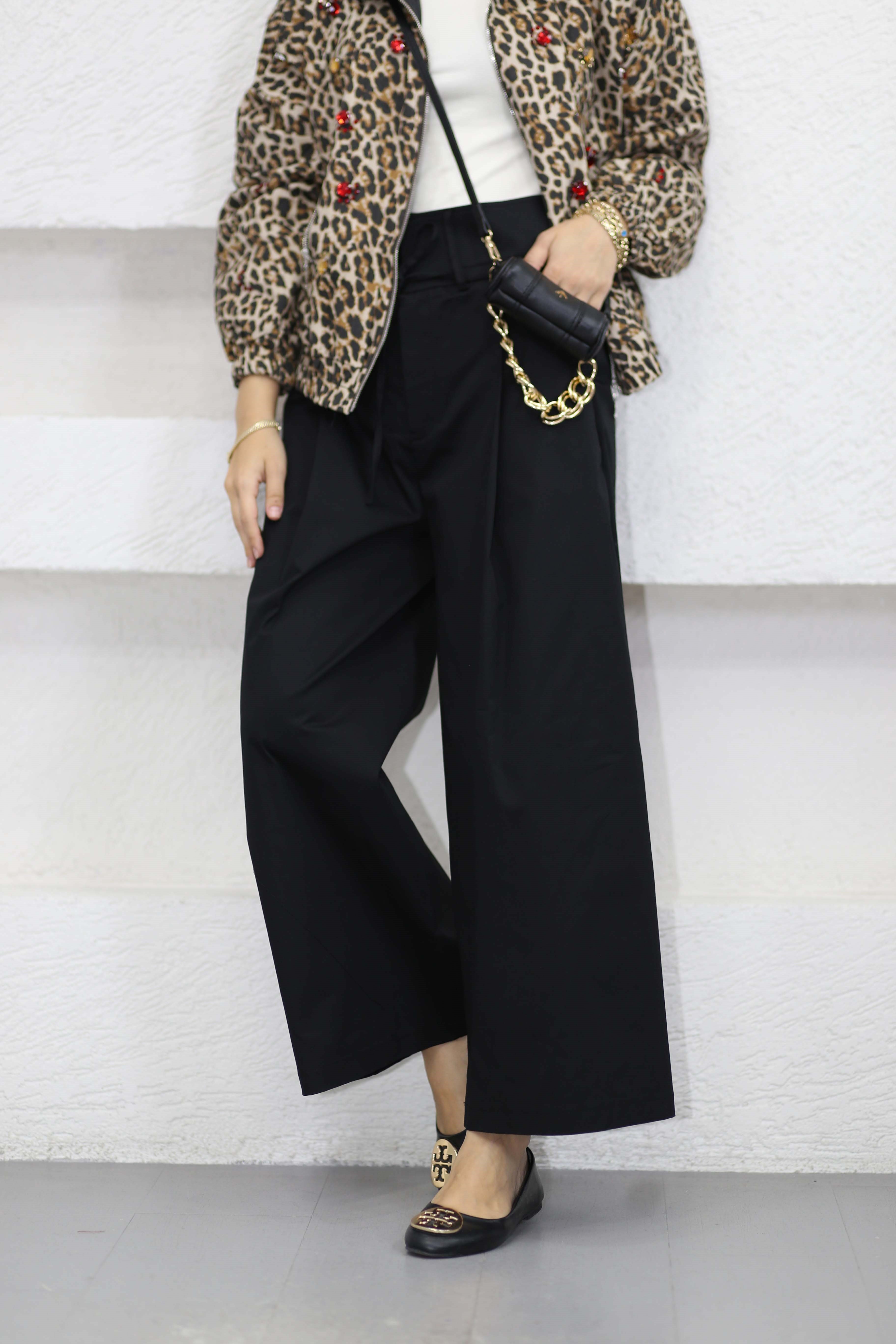 Geniş Paça Gabardin Pantolon Siyah 8766