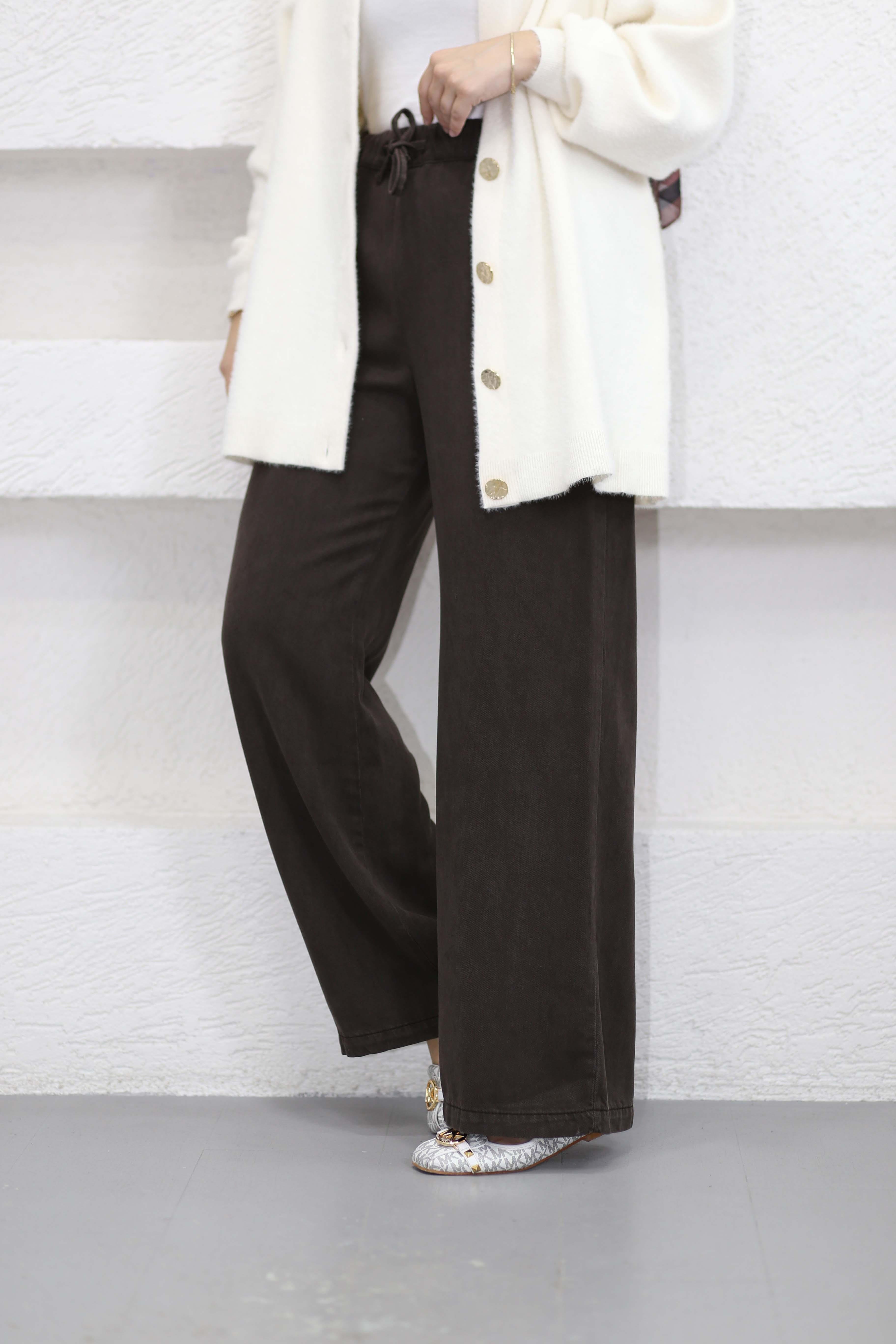 Beli Lastikli Bol Pantolon Kahverengi 2773