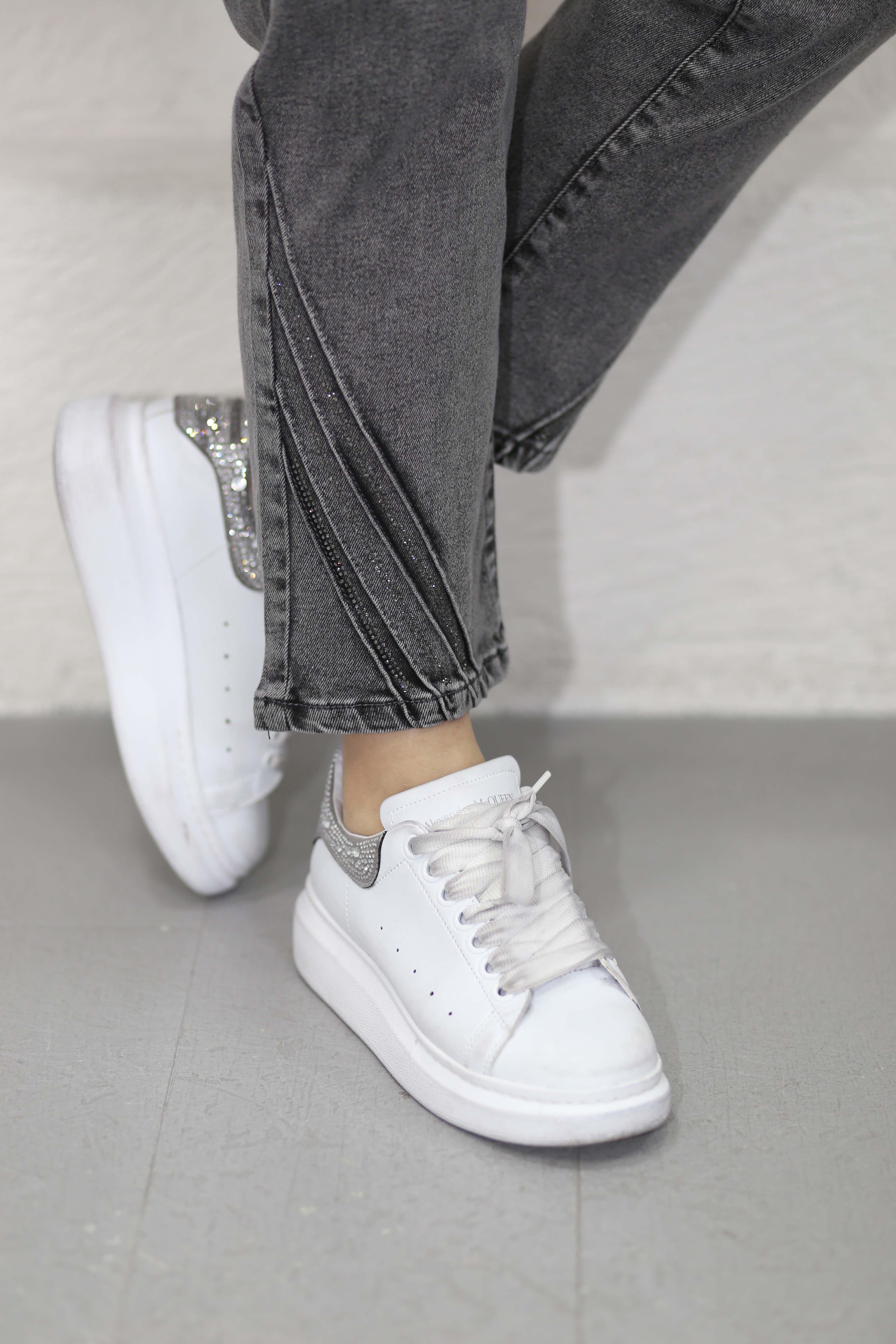 Taşlı Dar Paça Pantolon Antrasit 2801