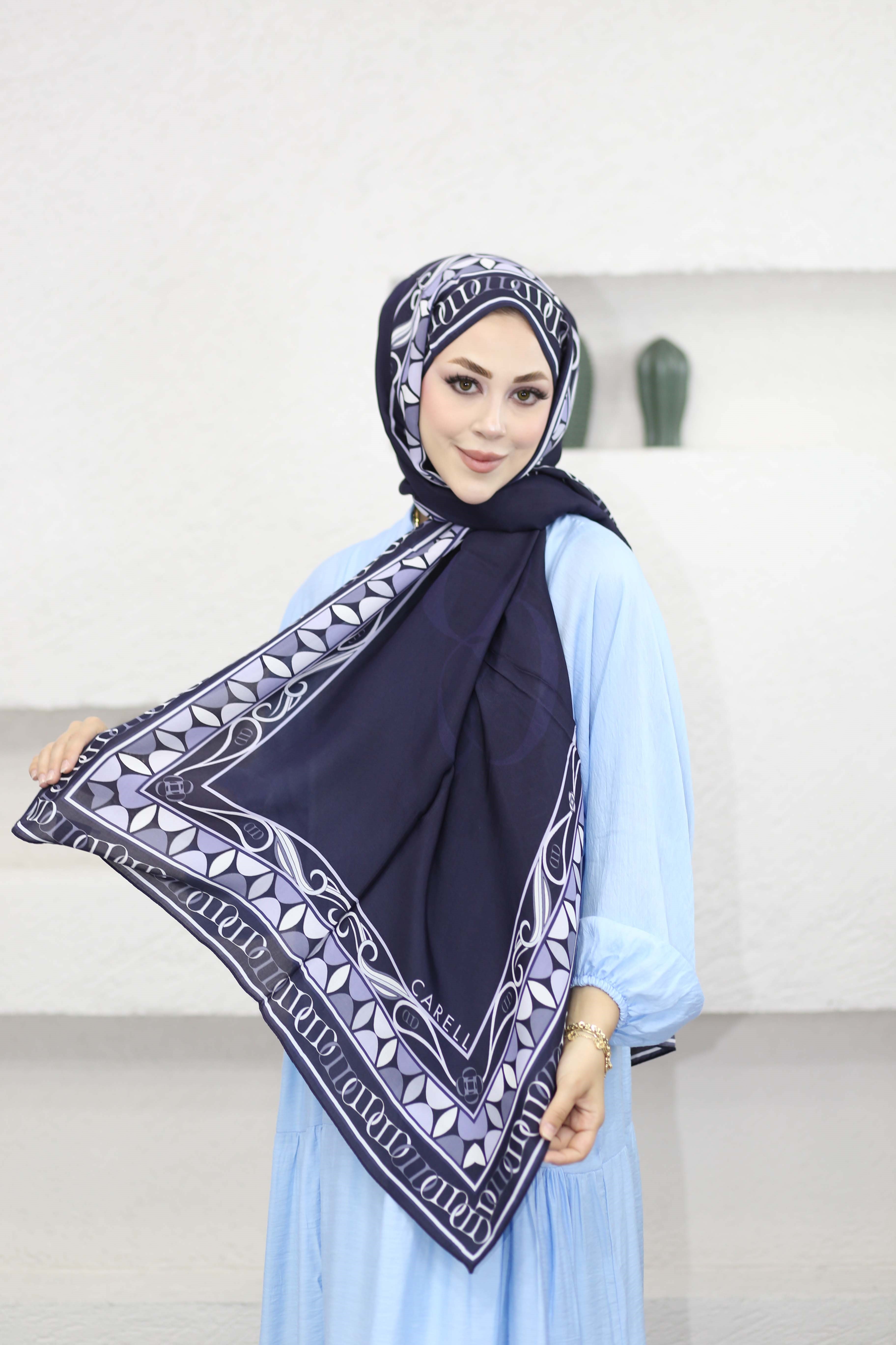 Sabrine Floş Şal Lacivert 9938