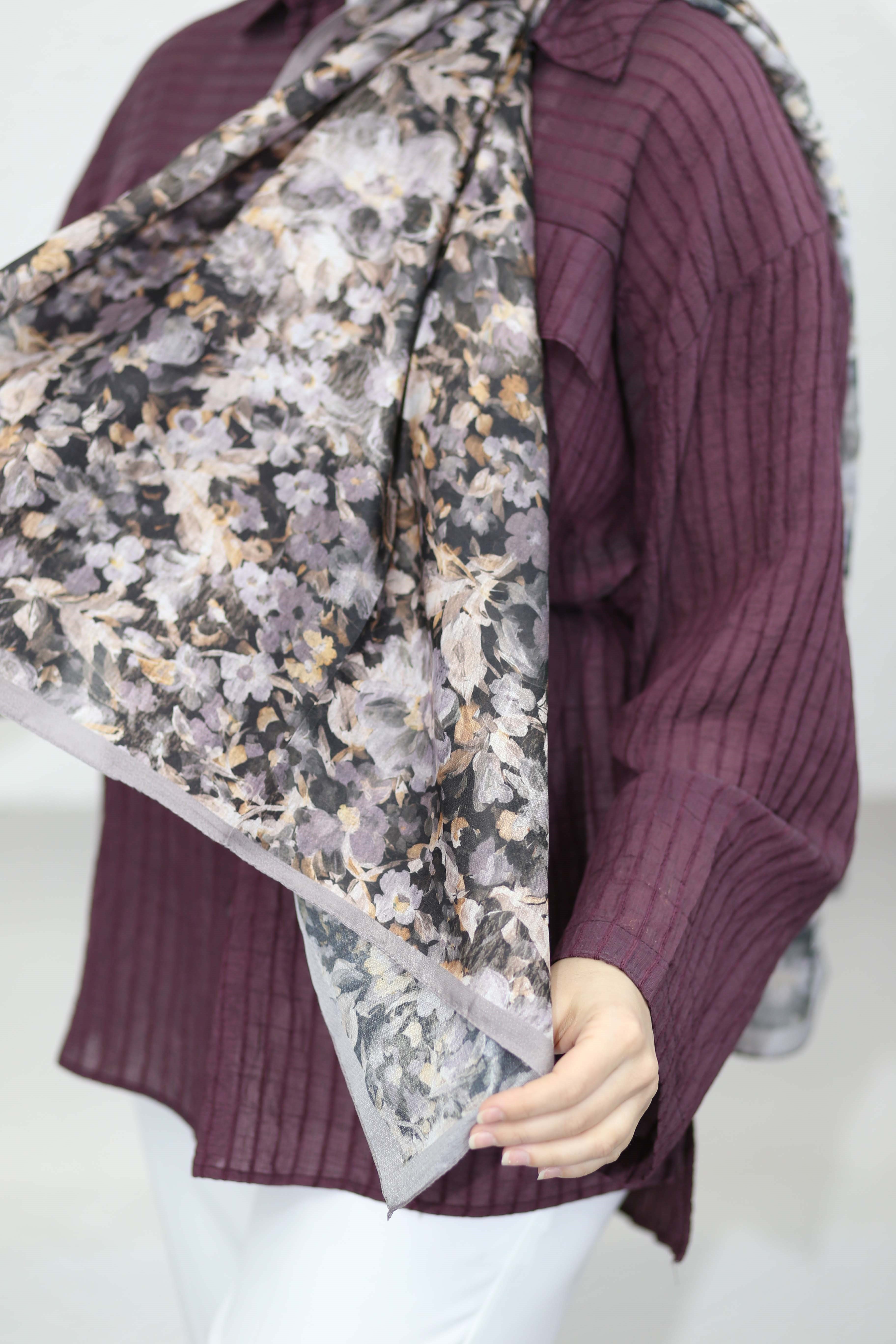 Karanfil Desen Şal Gri 5101