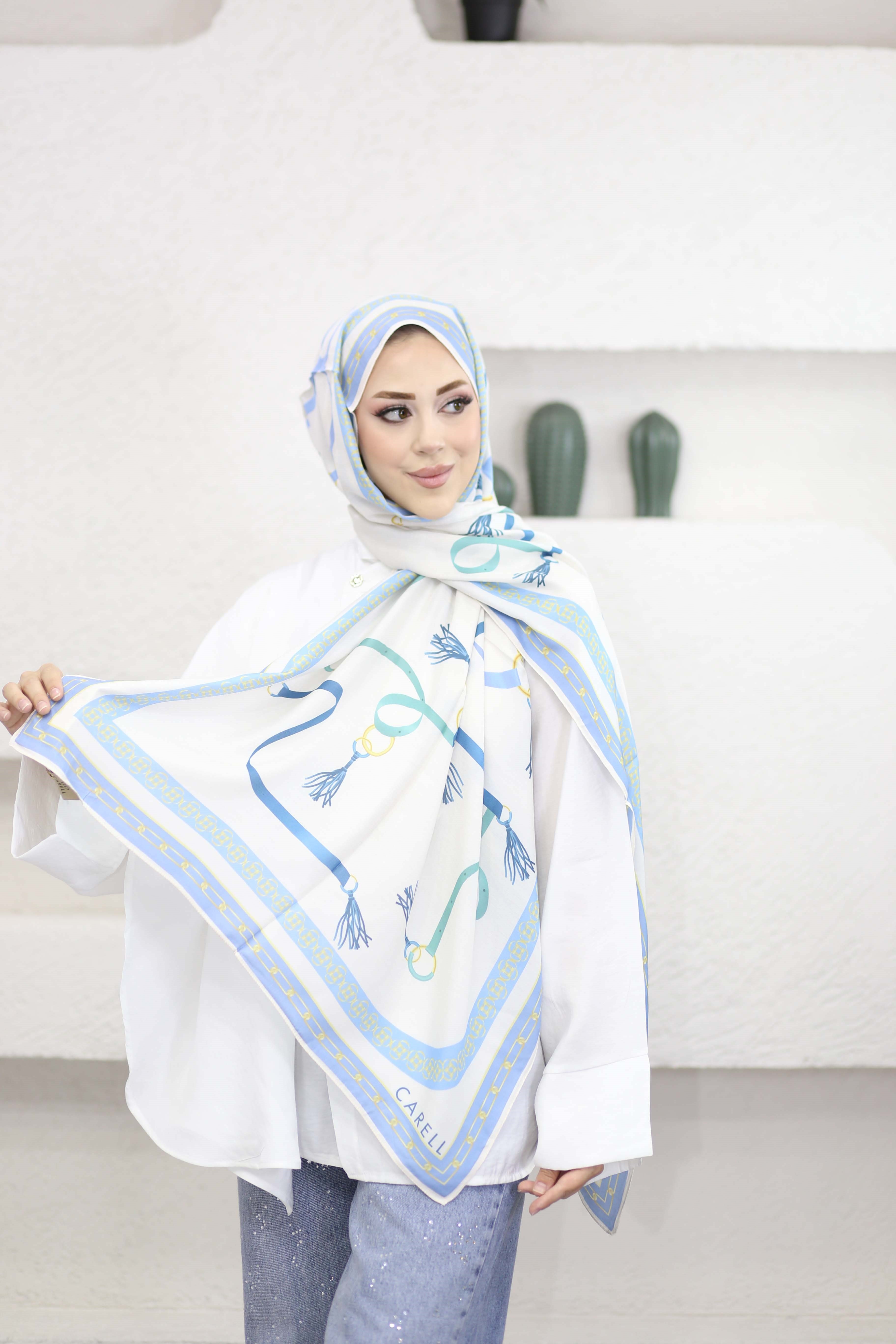 Alvena İncira Viskon Şal Mavi 4311