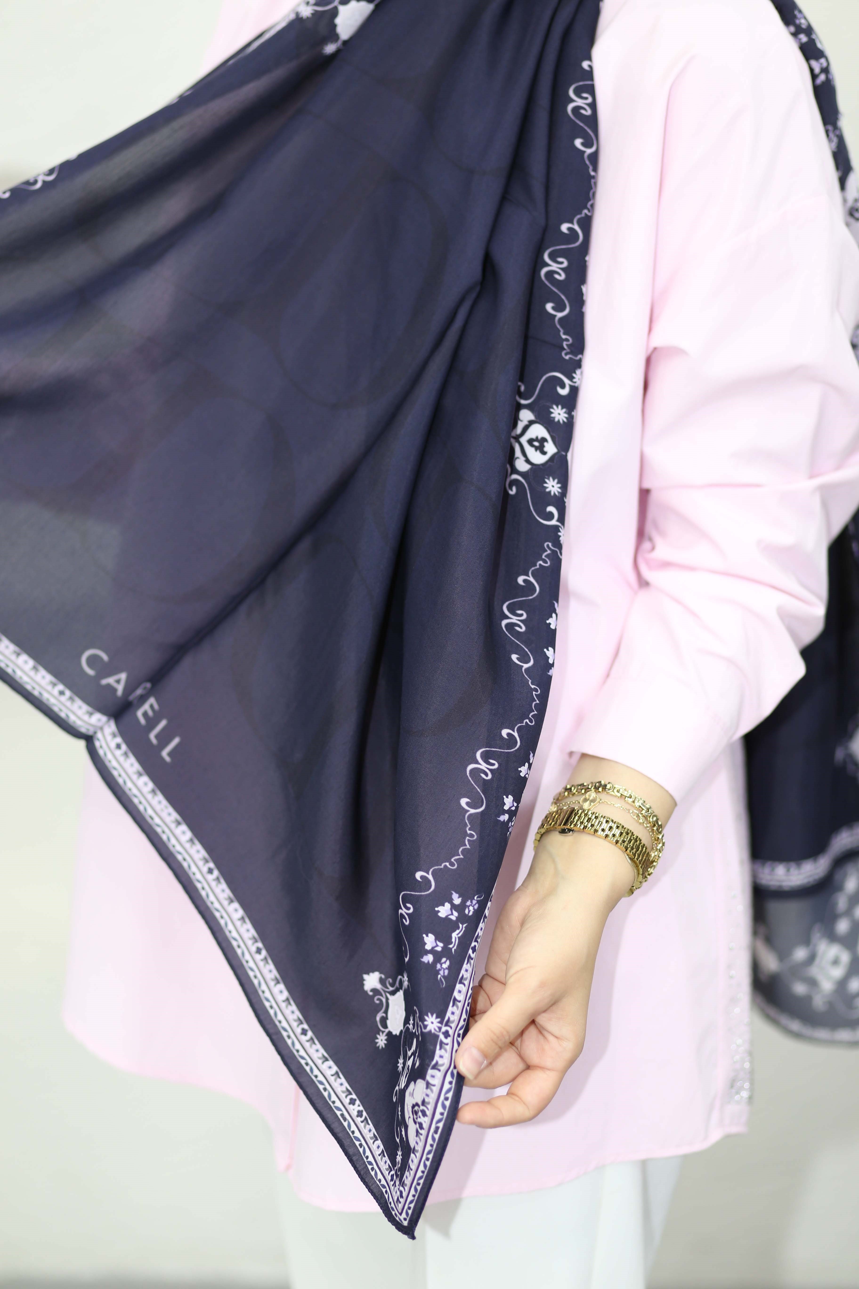 Luxe Monogram Çiçekli  Floş Şal Mor 7156
