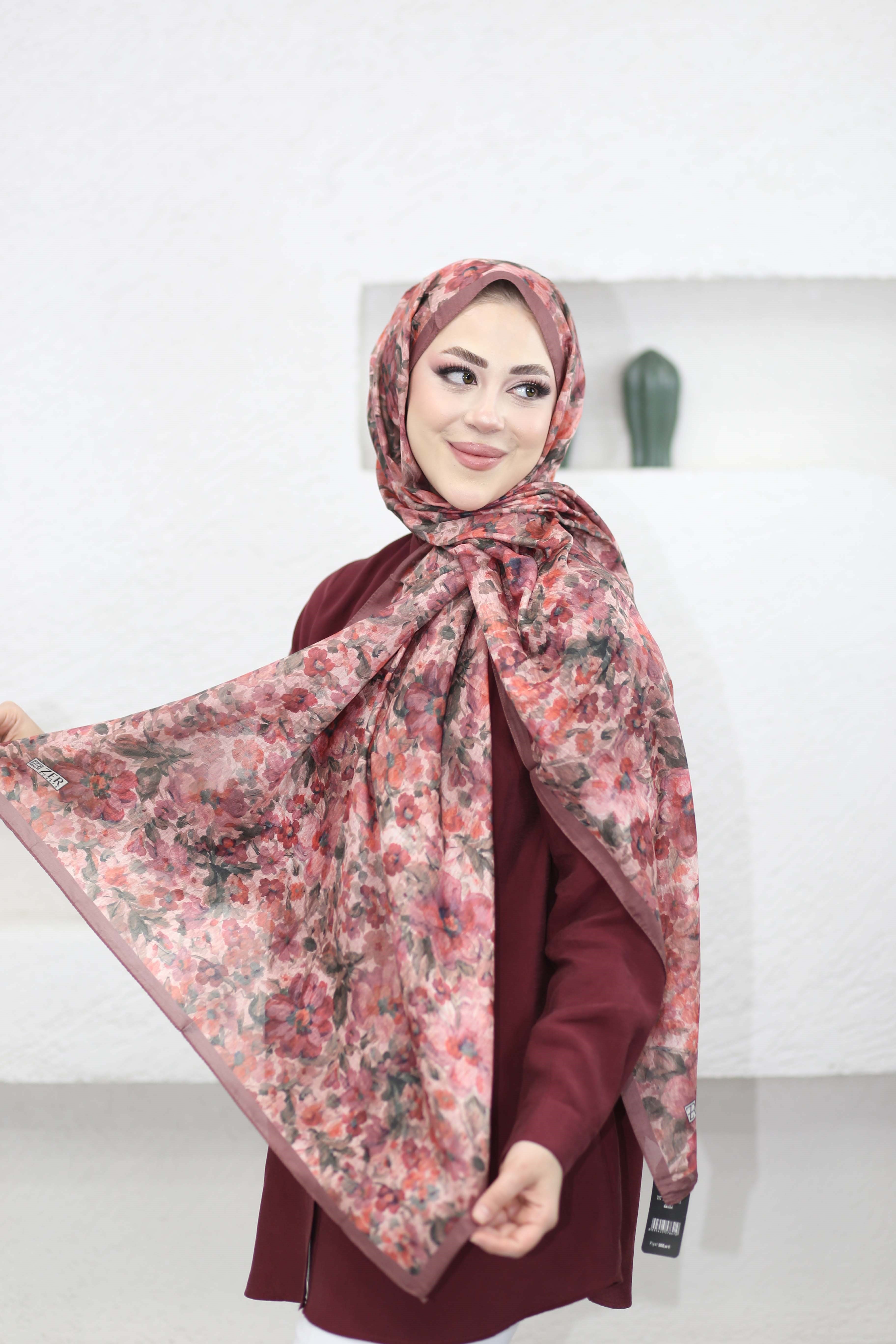 Karanfil Desen Şal Gül Kurusu 5101