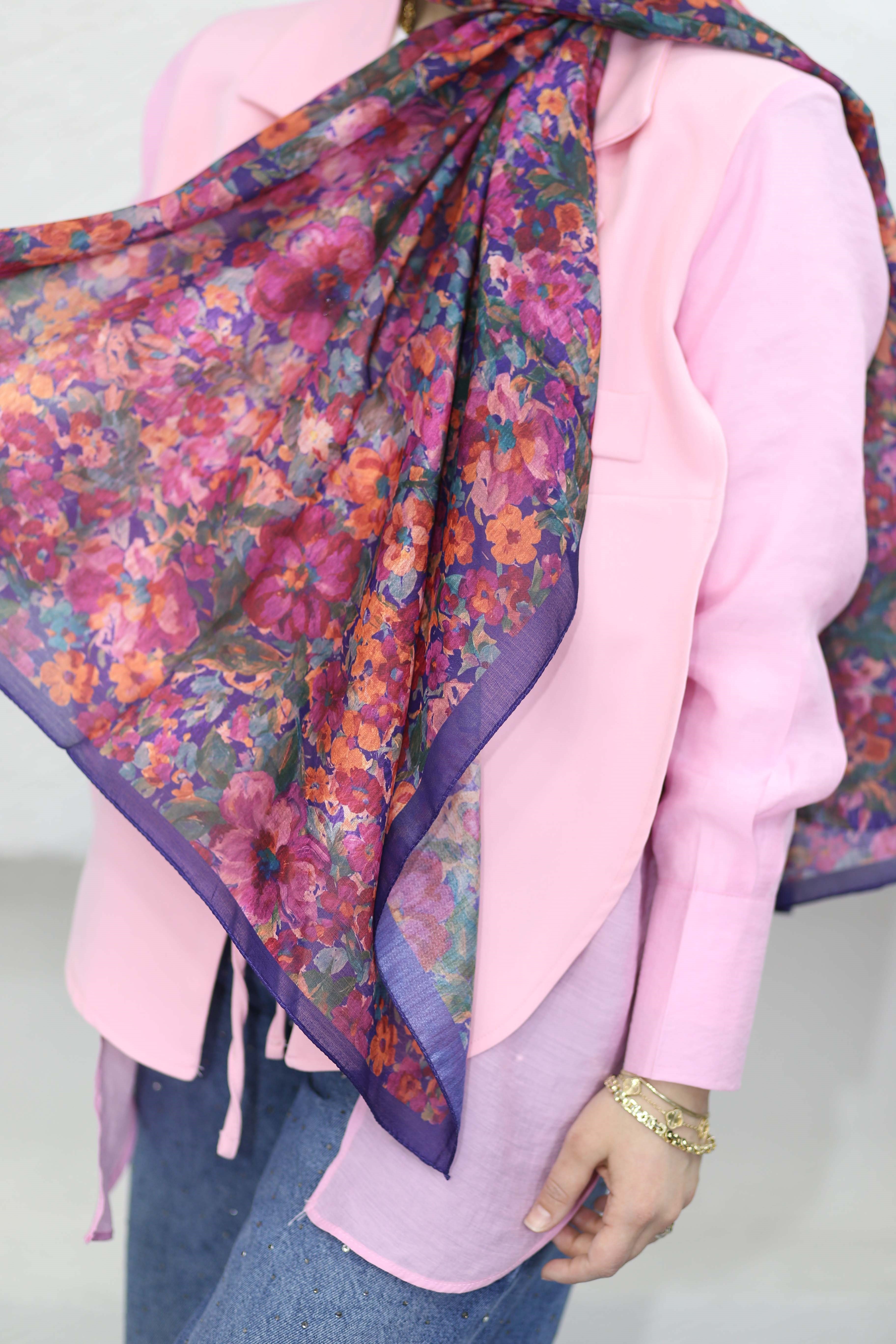 Karanfil Desen Şal Mor 5101