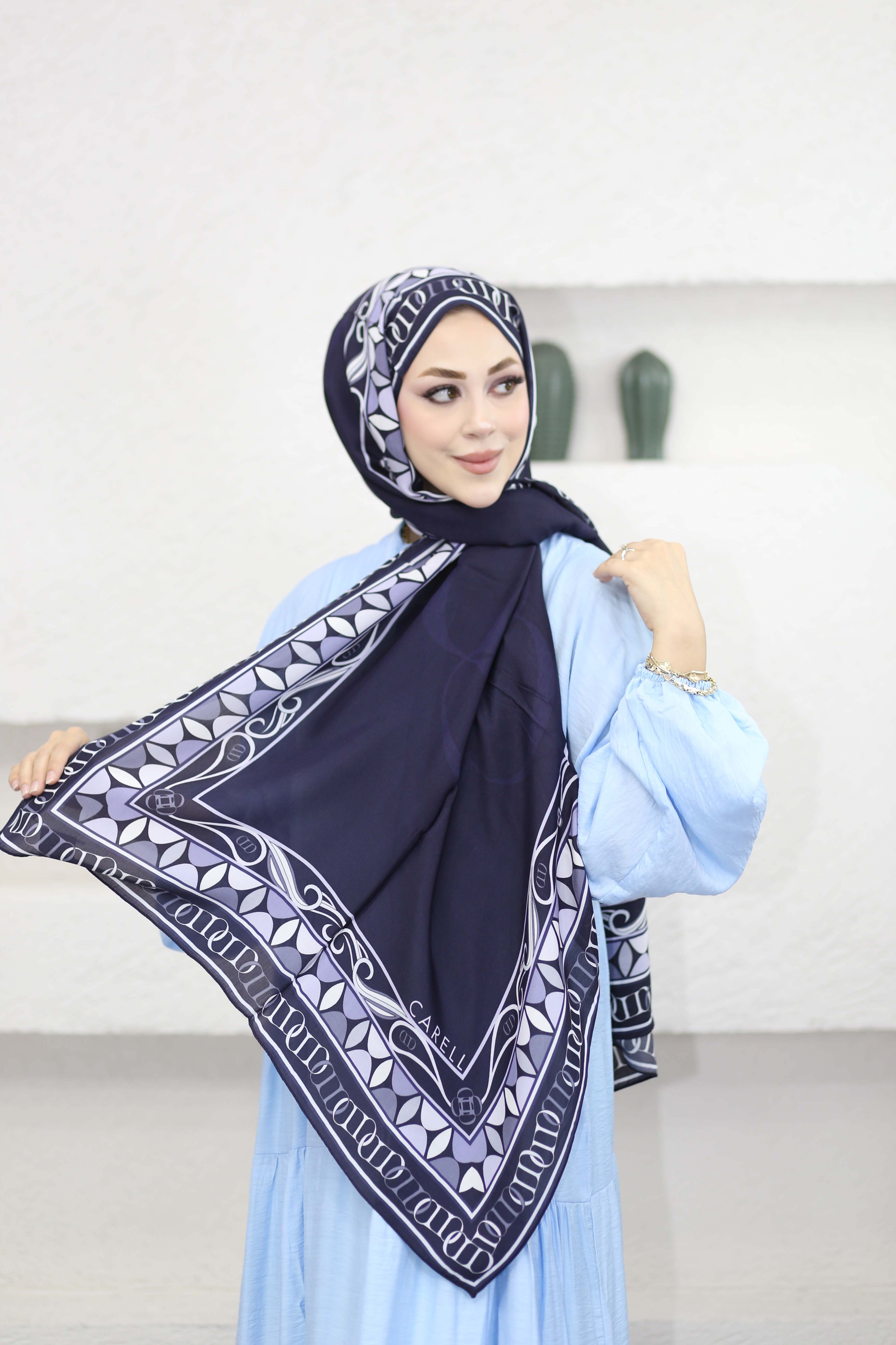 Sabrine Floş Şal Lacivert 9938