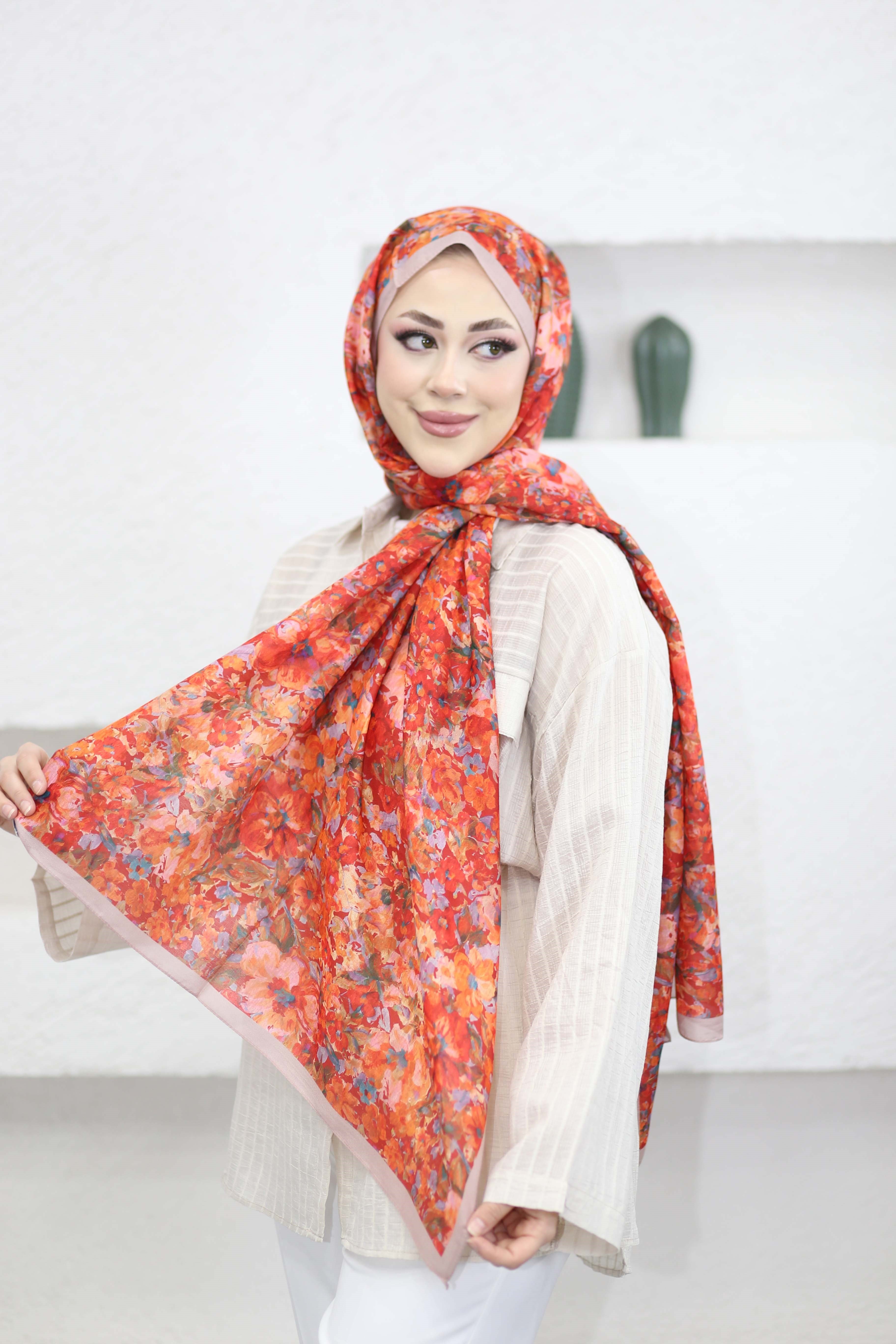 Karanfil Desen Şal Nar Çiçeği 5101