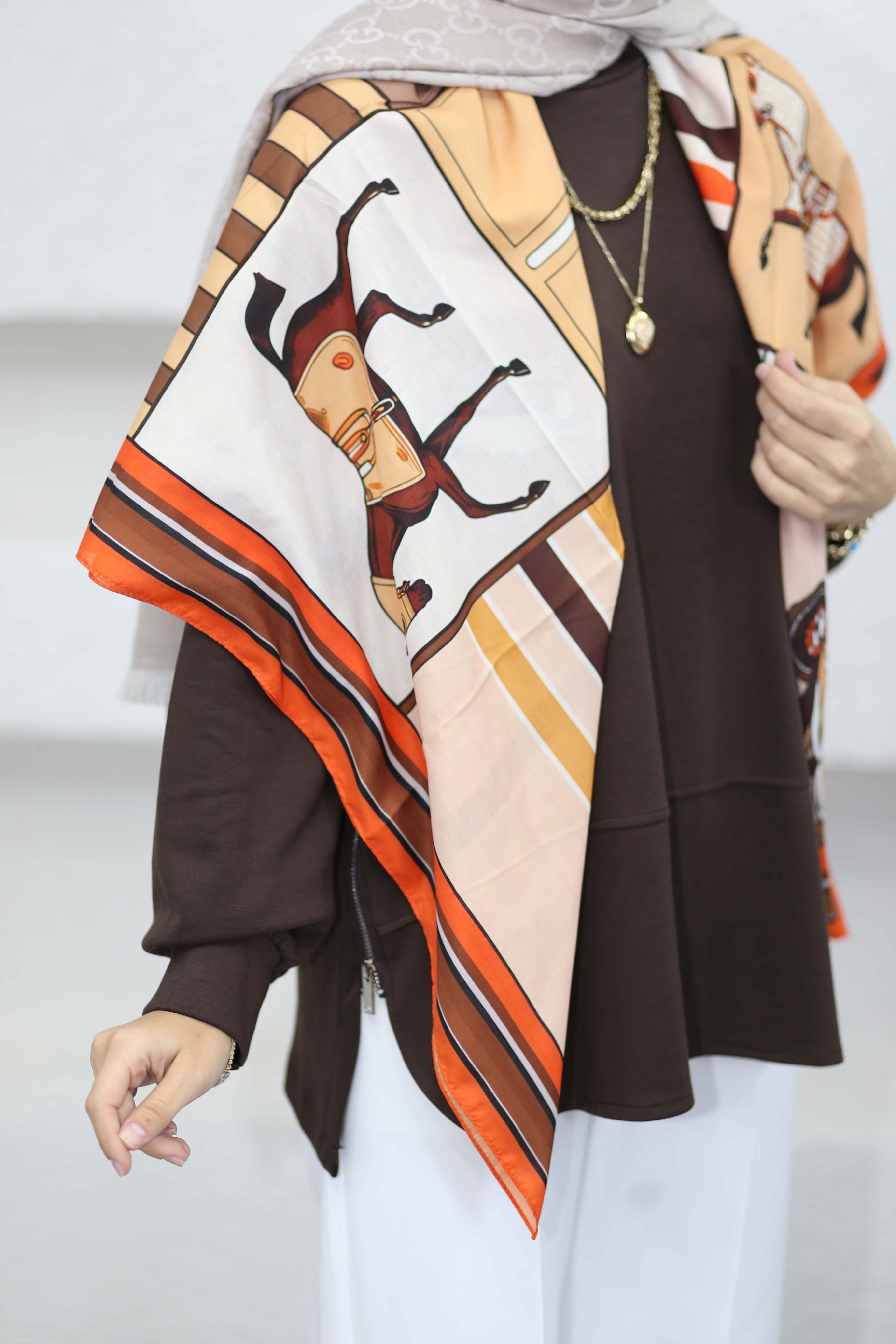 Floral Omuz şalı Turuncu 2851