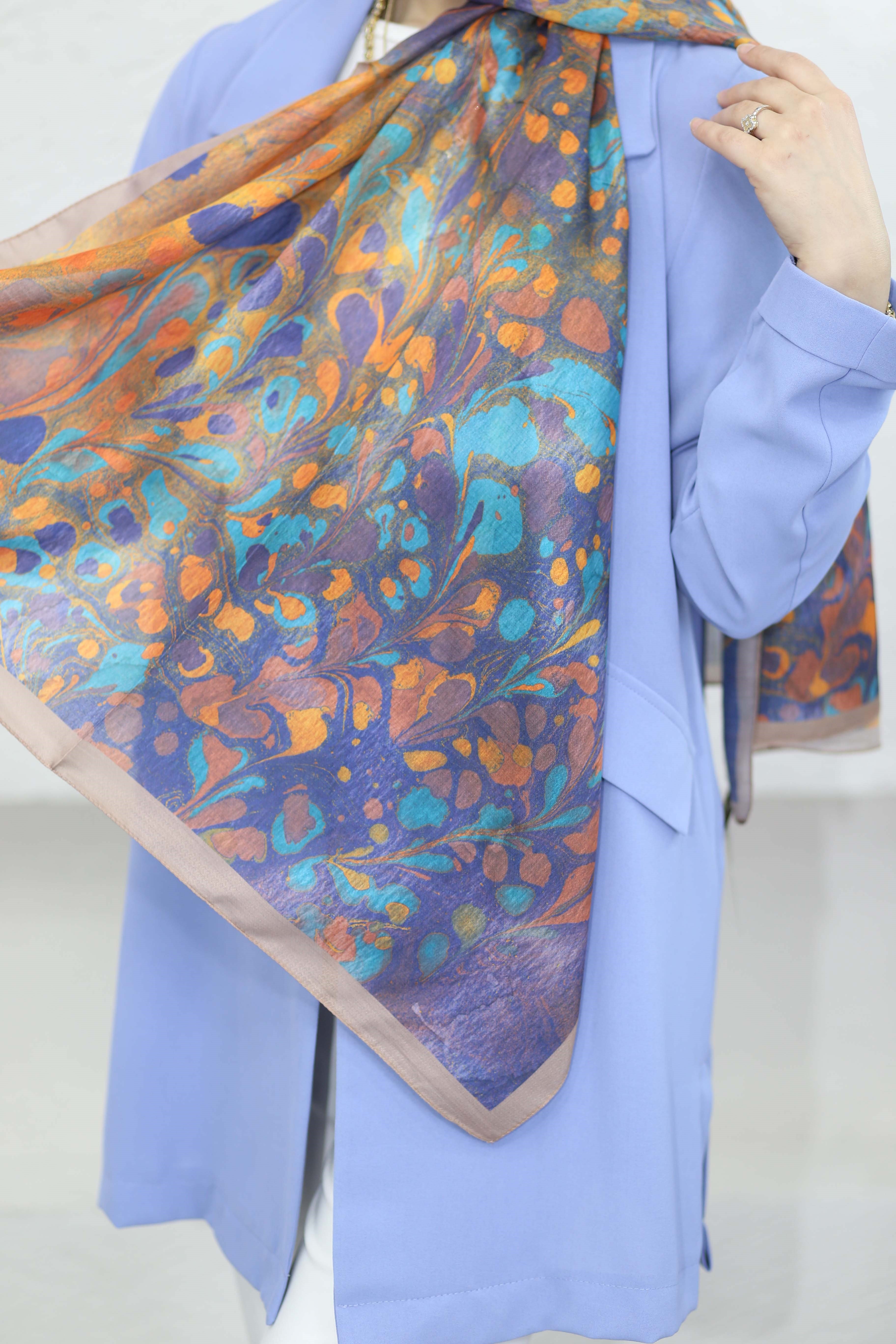 Ebruli Desen Şal Camel 6071