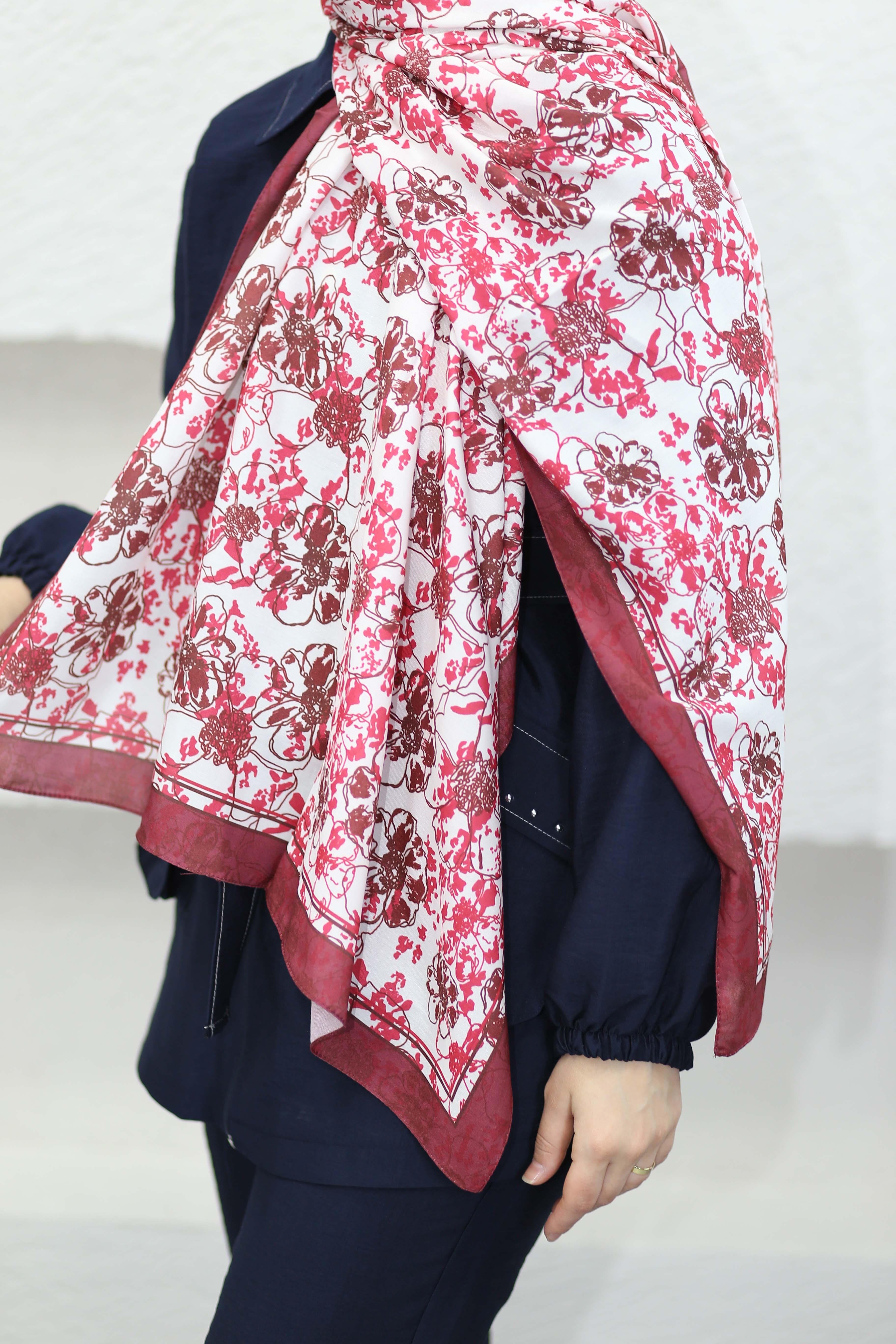 Çiçek Desenli Şal Bordo 5005