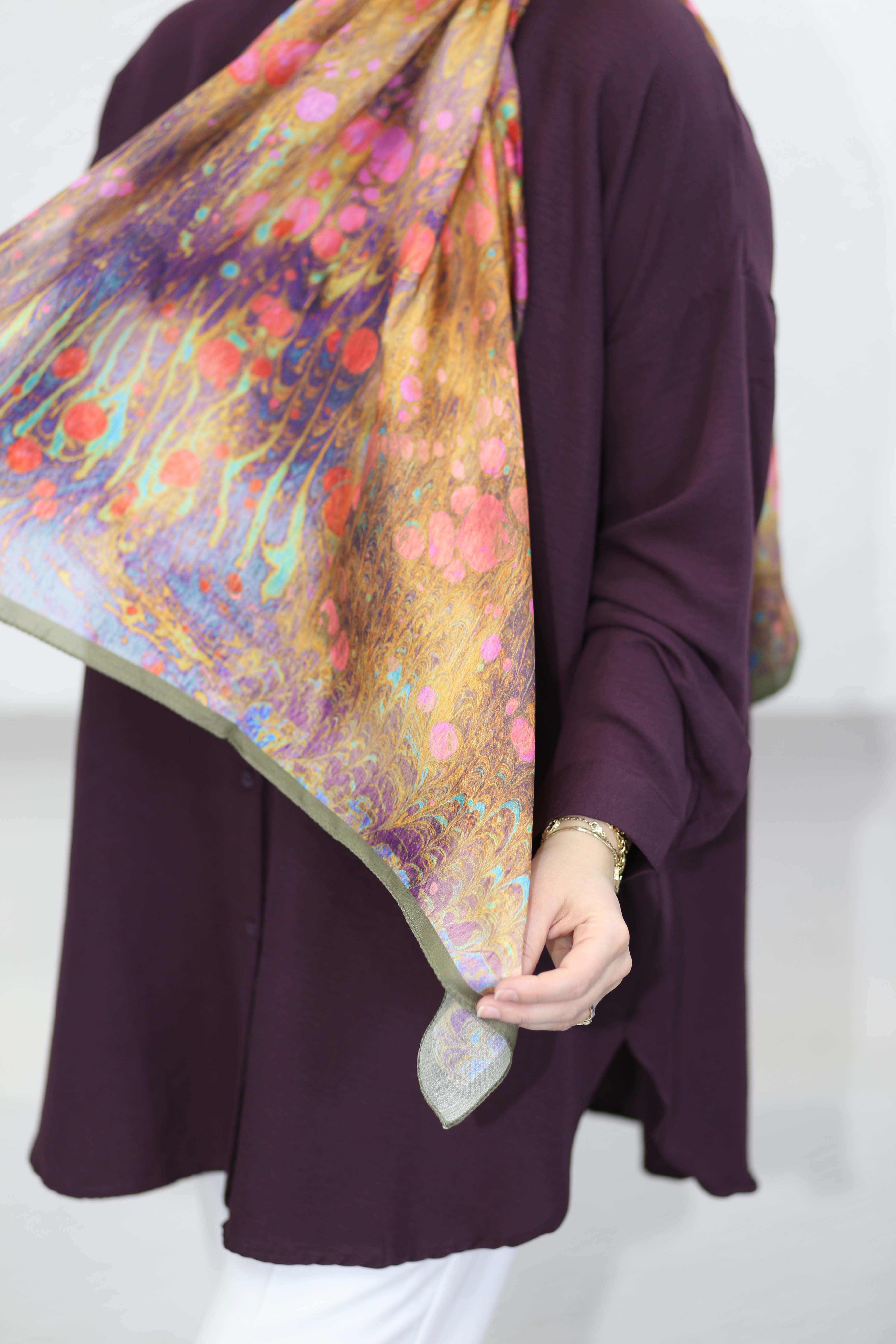 Ebruli Desen Şal Çimen Yeşili 6071