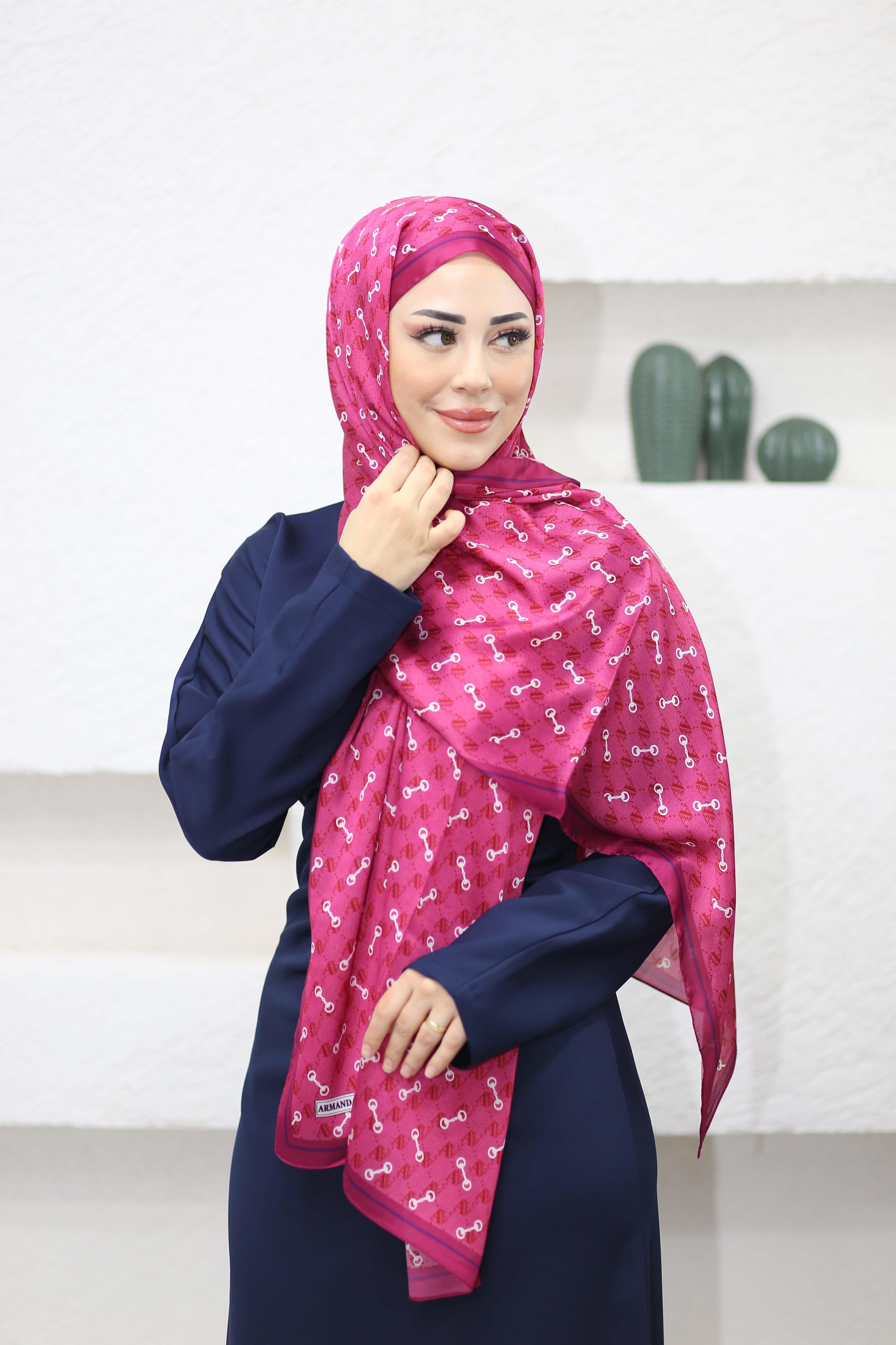 İthal Monogram Desen Şal Fuşya 2110