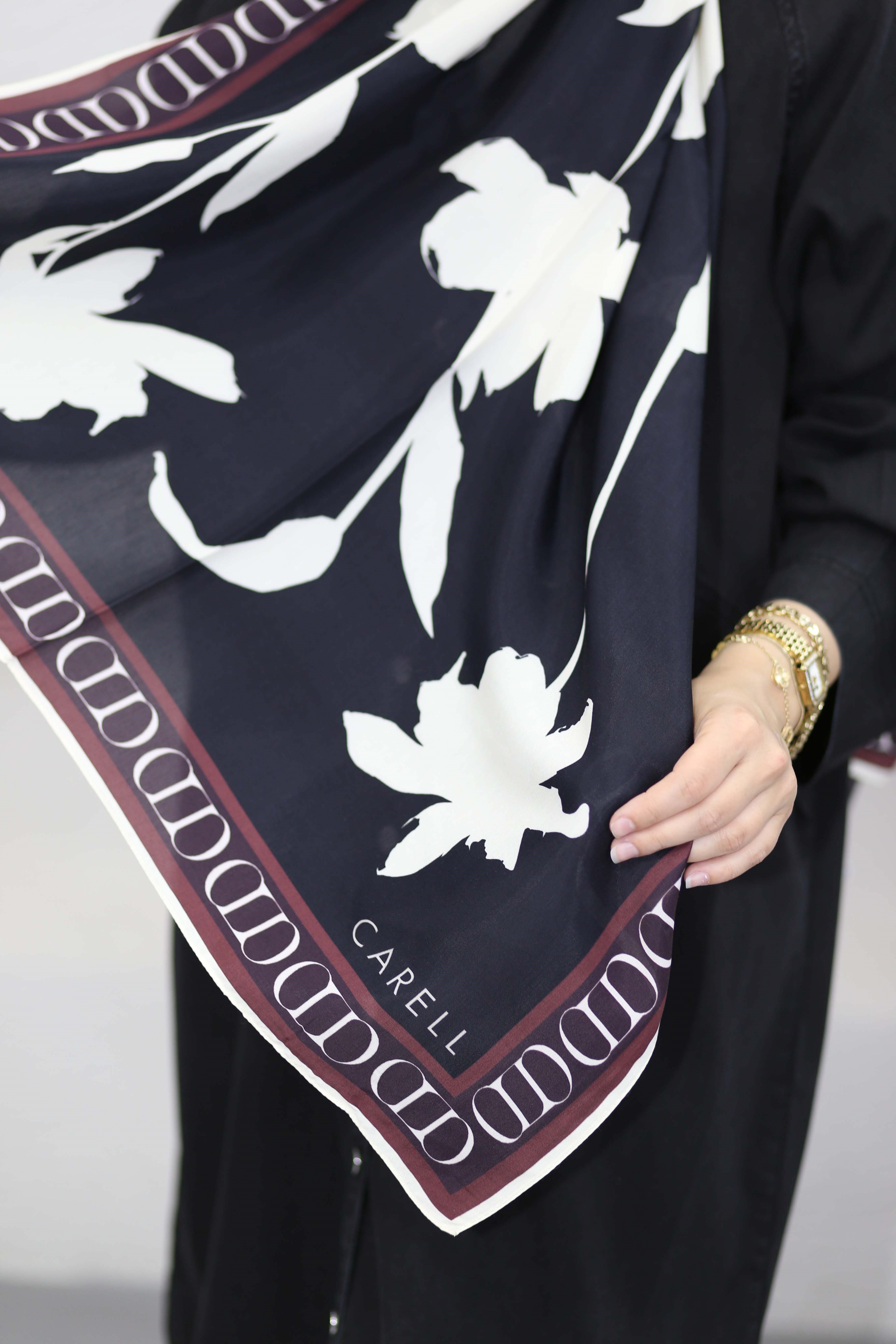 Azelina Monogram Floş Şal Siyah 9071