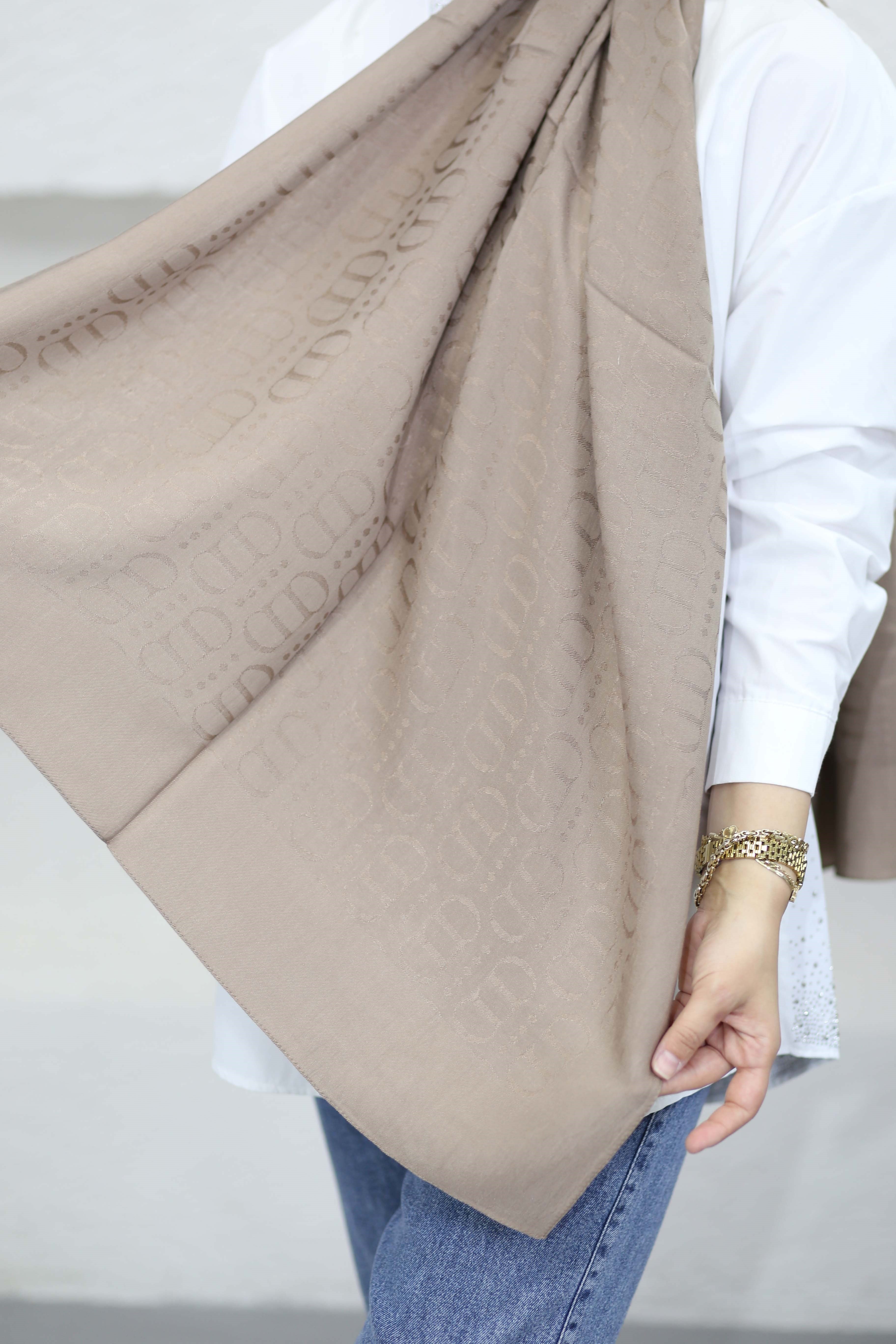 Luxe Desen Liora Pamuk Şal Vizon 2163