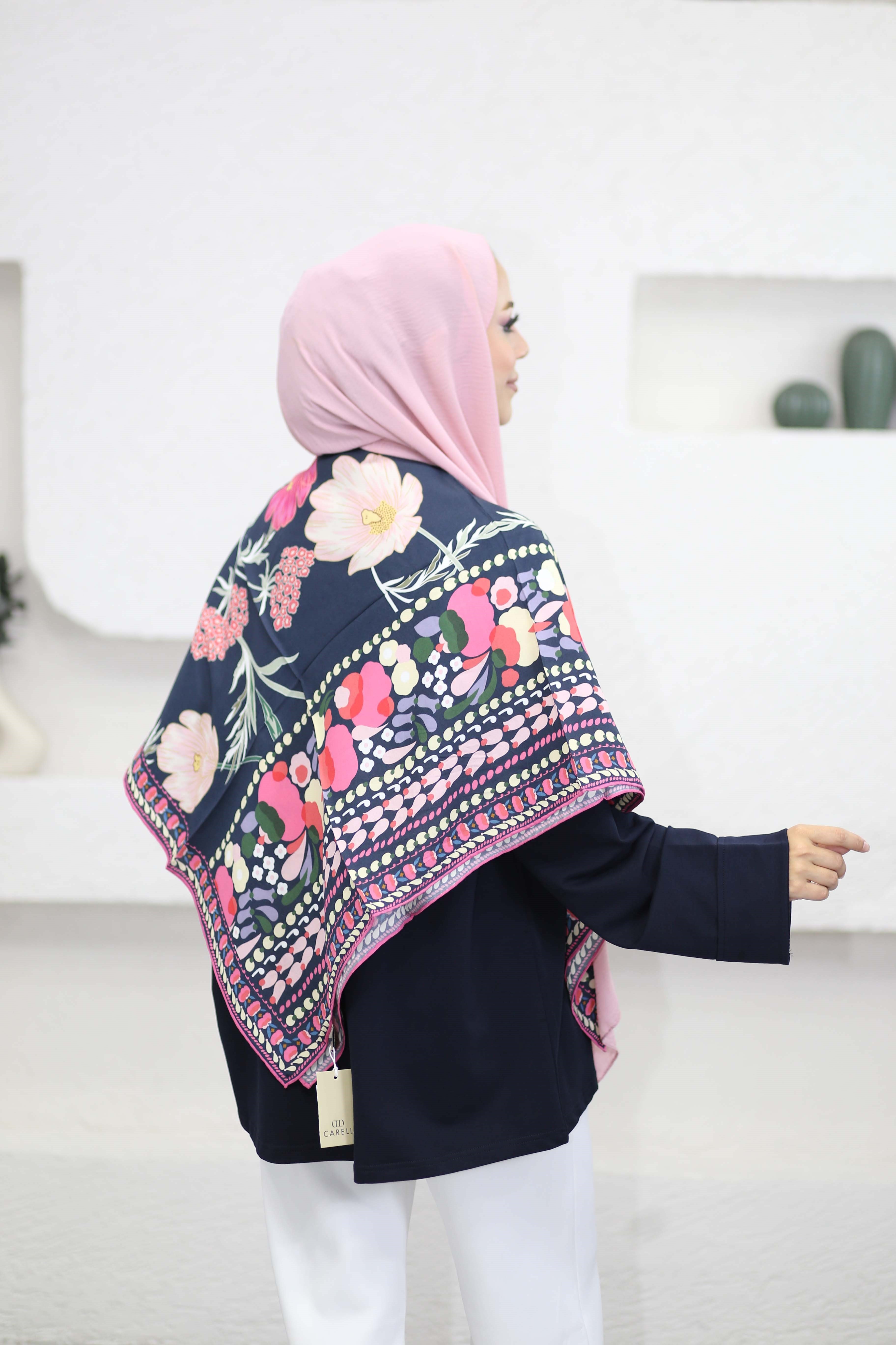 Flower premium omuz şalı Pembe 7521