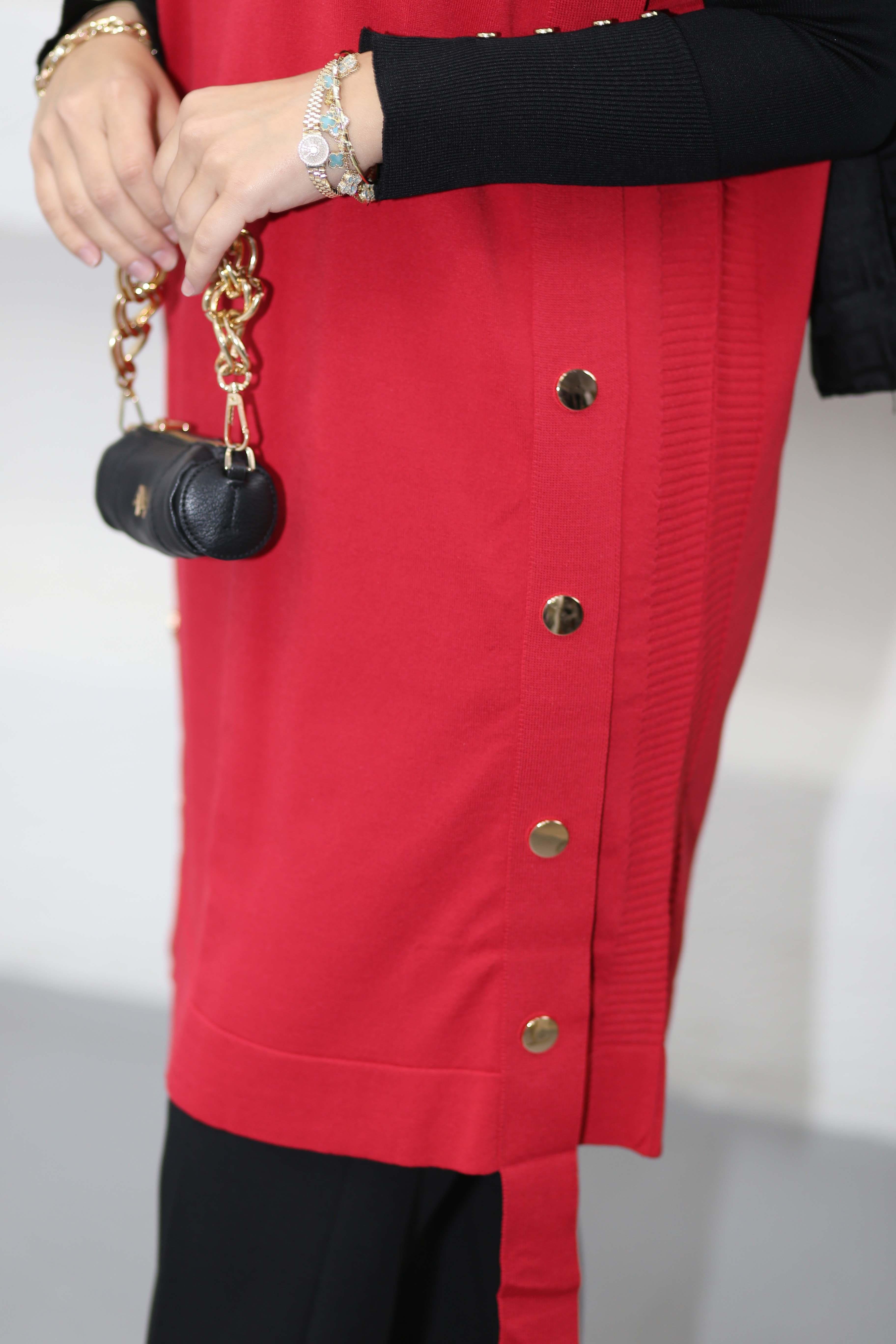 Çıtçıtlı Uzun Süveter Kırmızı 140371