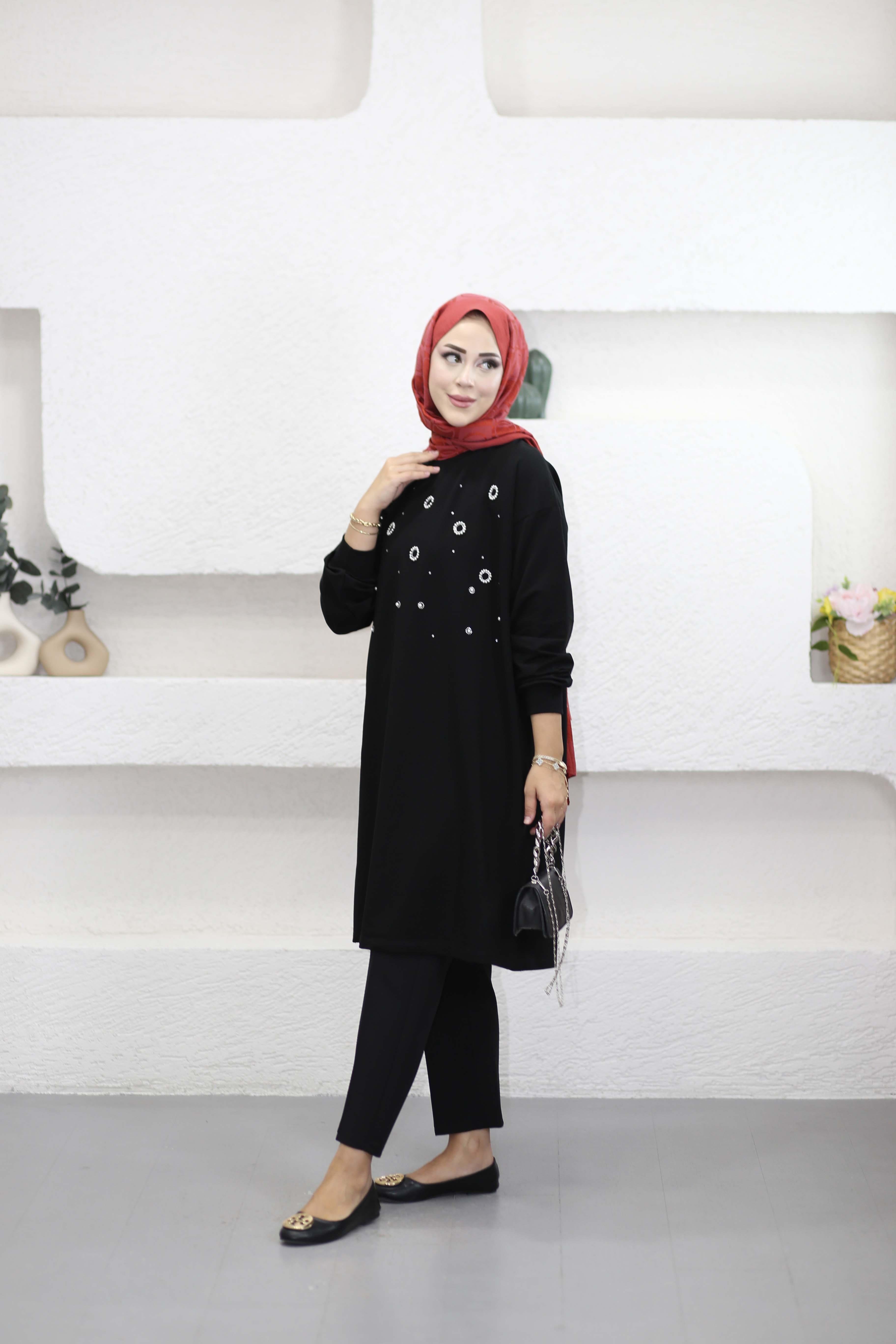 Taş Ve İnci Detaylı Sweat Siyah 3138