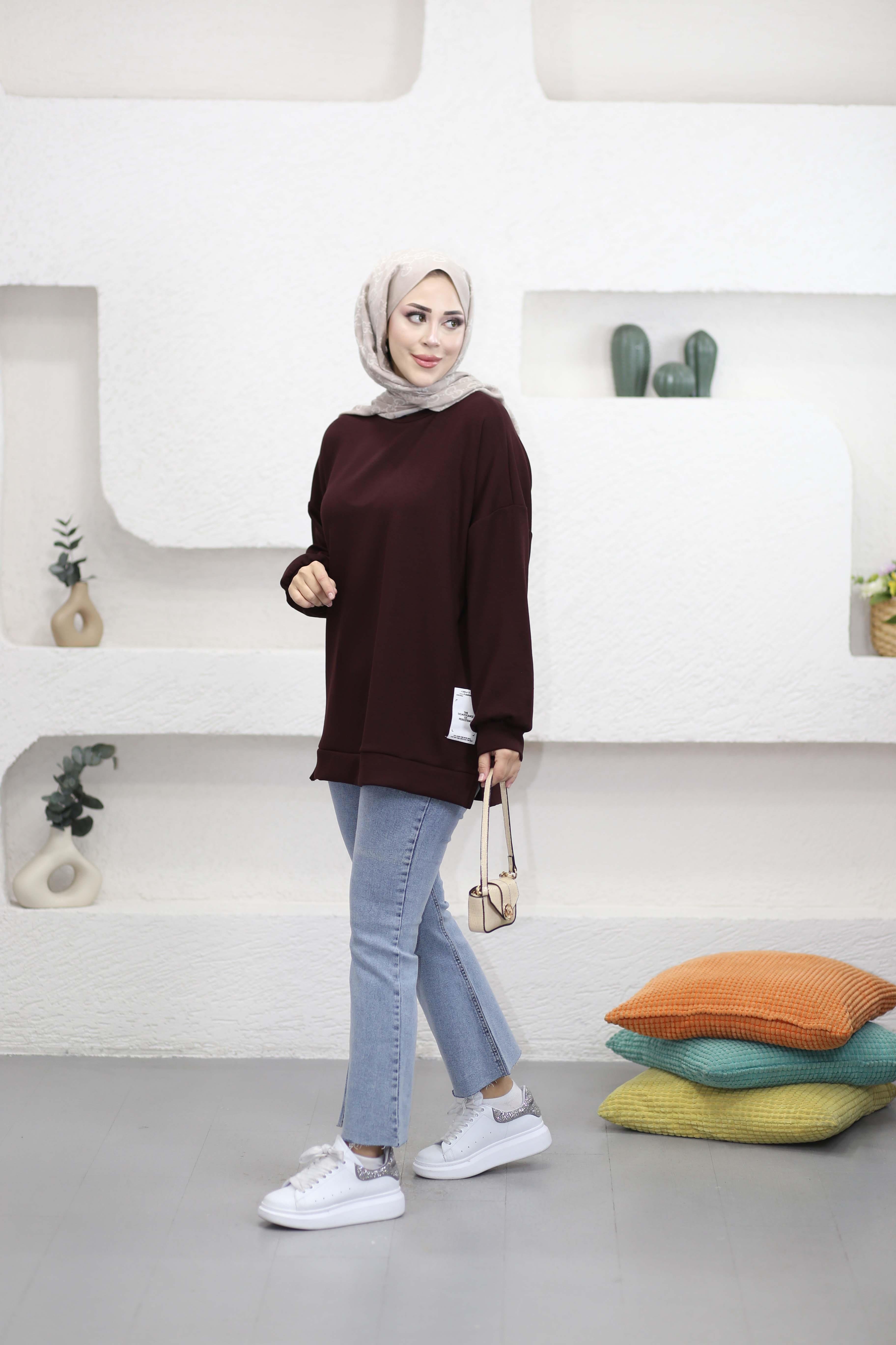 Yan Etiketli Sweat Bordo 24363