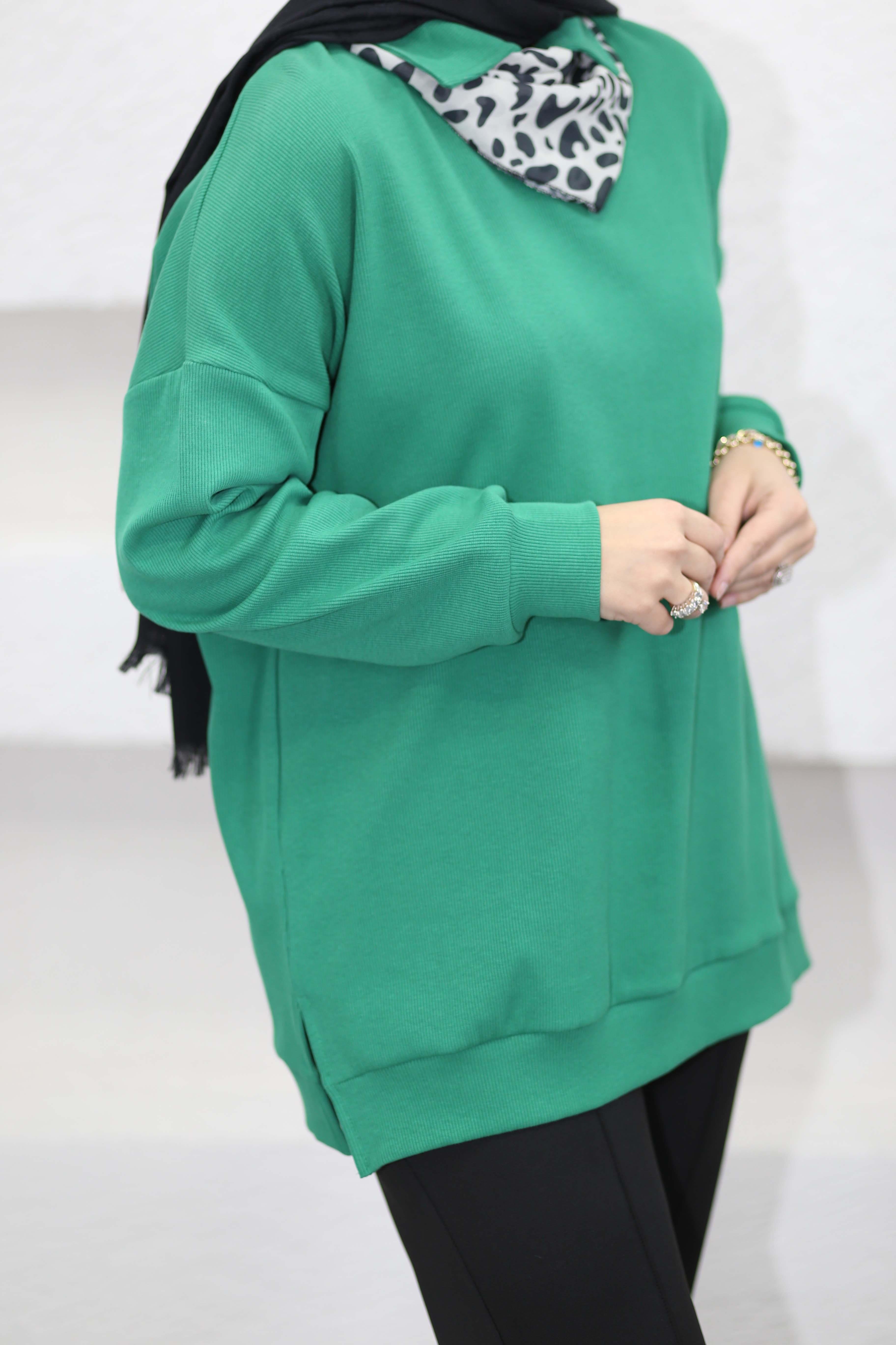 Leopar Fularlı Sweat Benetton Yeşili 6110