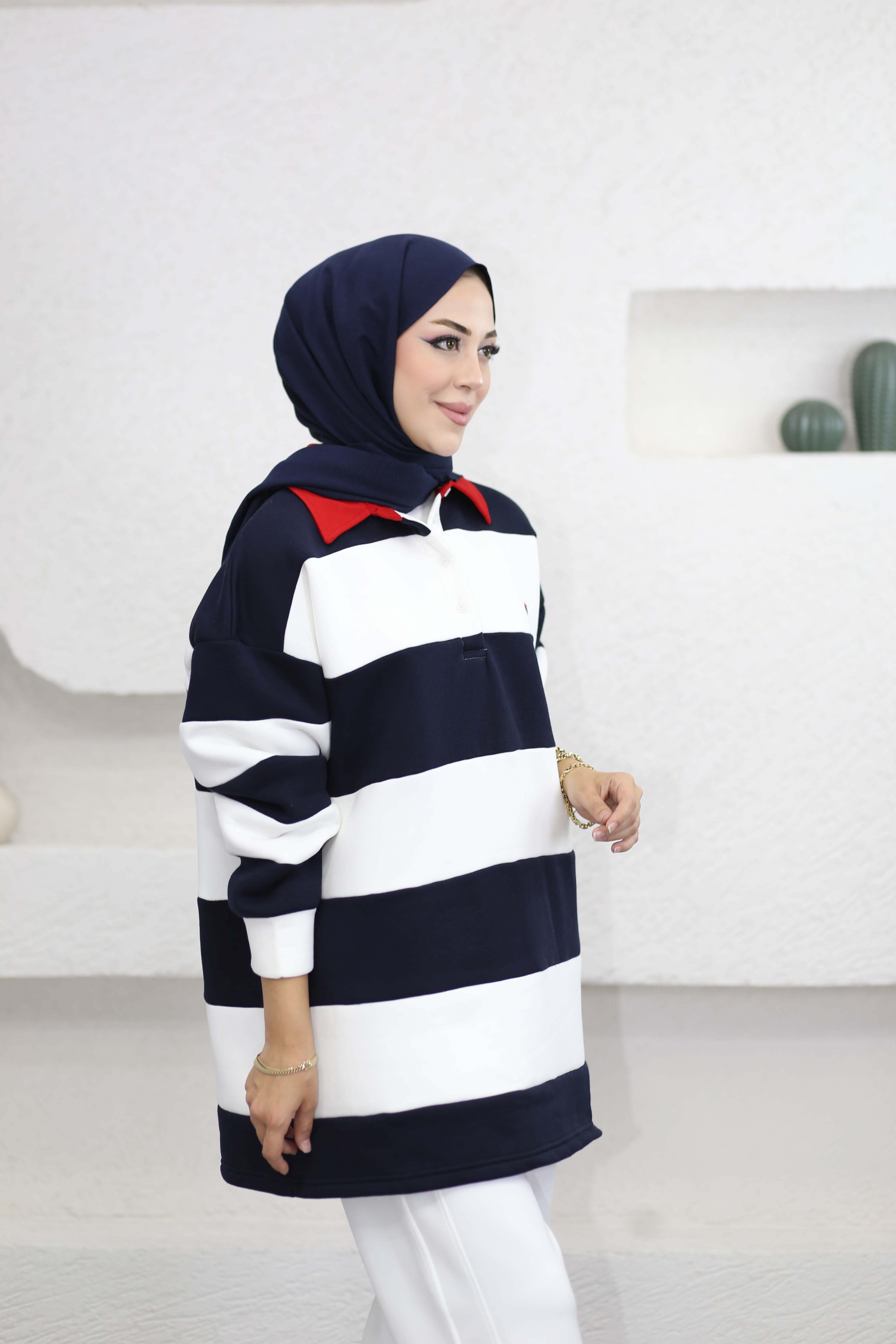 Çizgili Nakış Detaylı Sweat Lacivert 3534