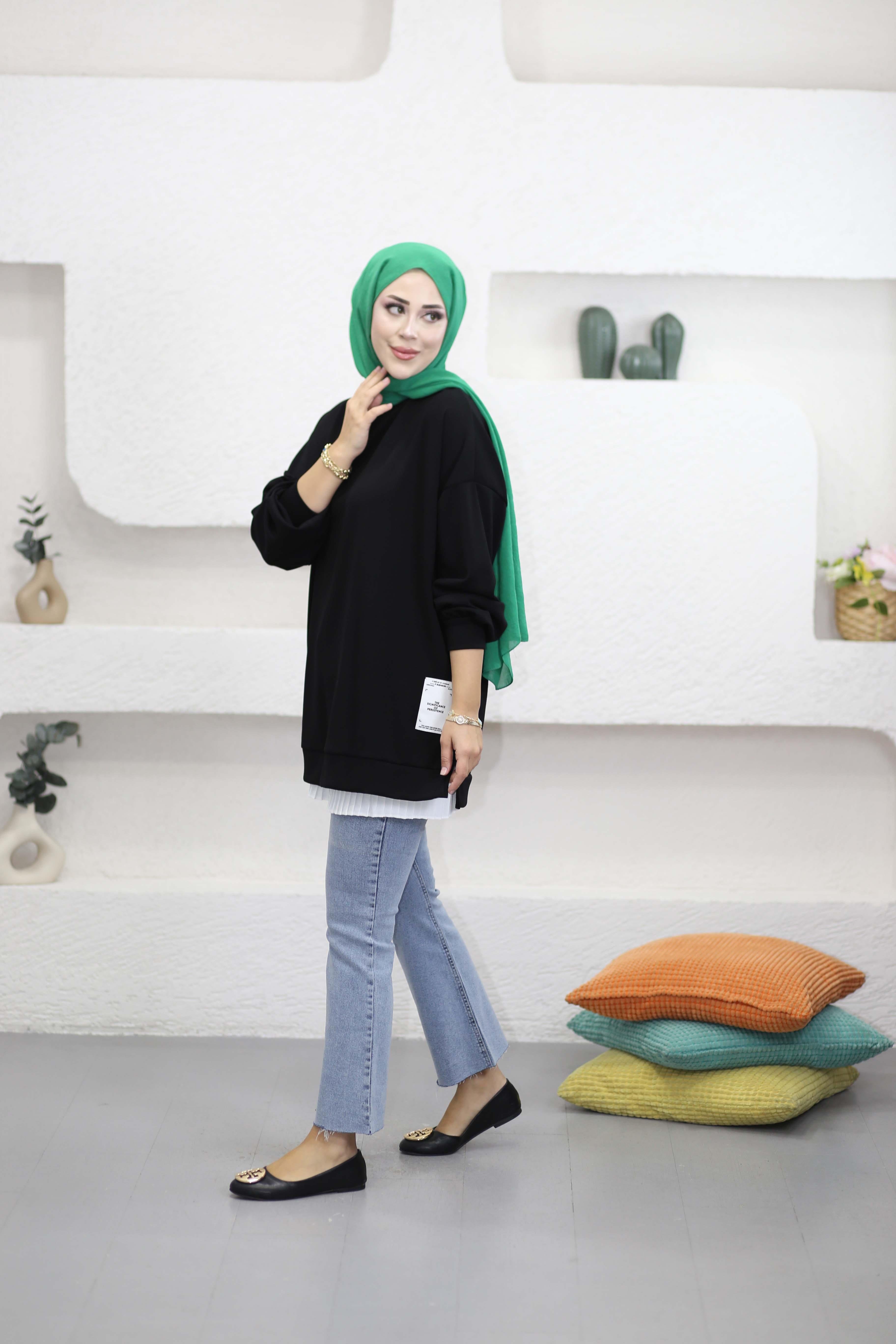 Yan Etiketli Sweat Siyah 24363