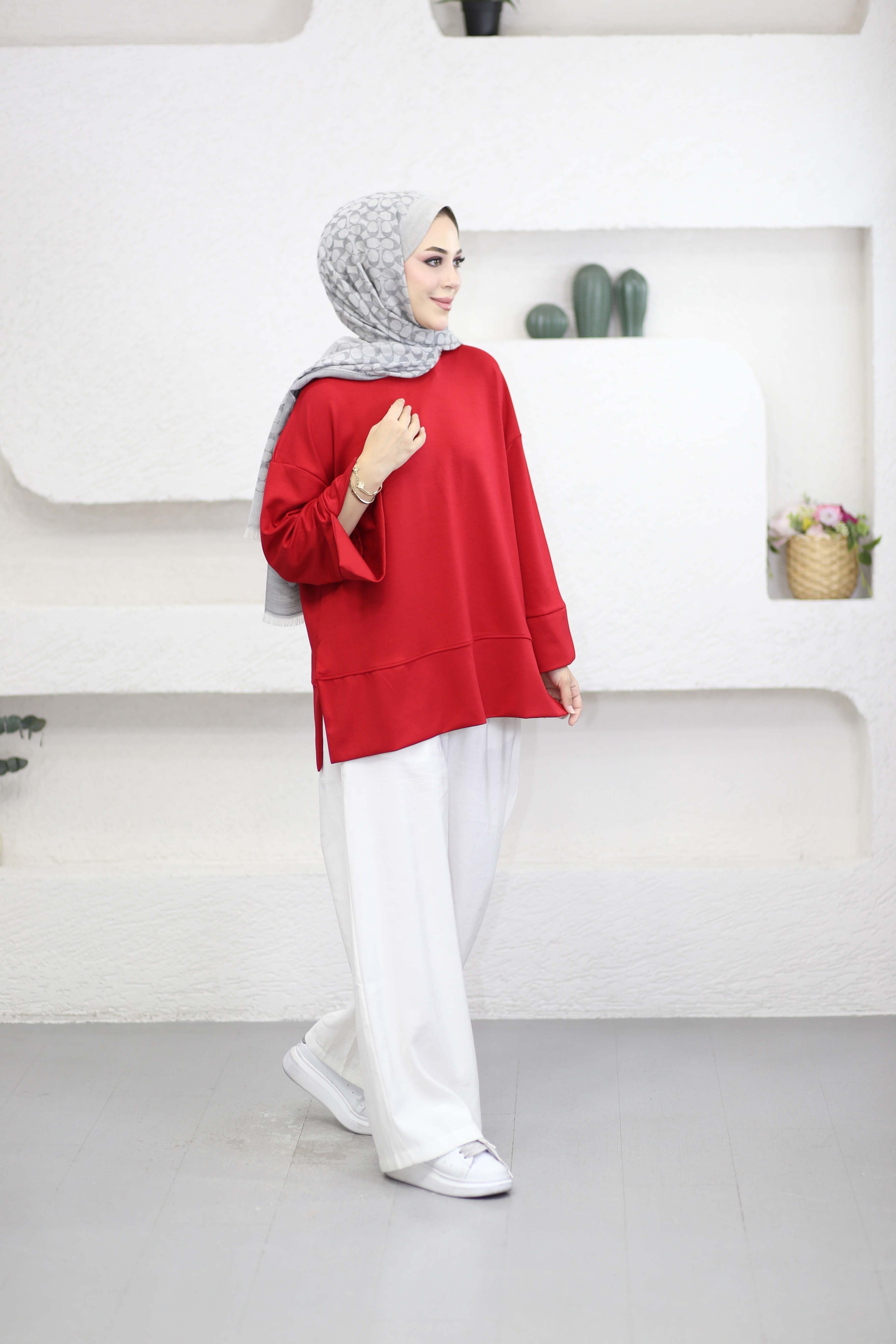 Yırtmaçlı Basıc Sweat Kırmızı 5023