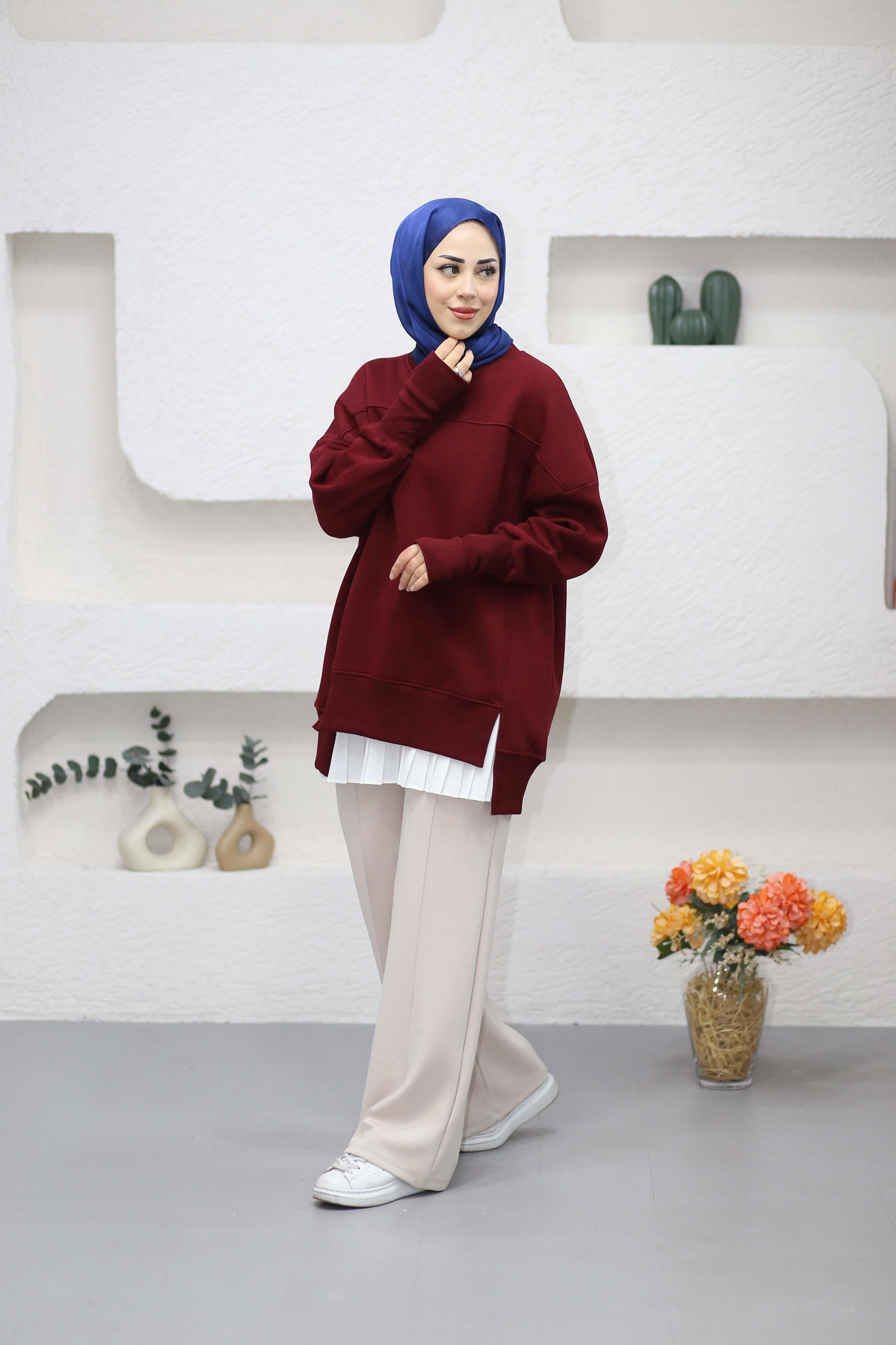 Parmak Geçirme Detaylı Sweat Bordo 2474