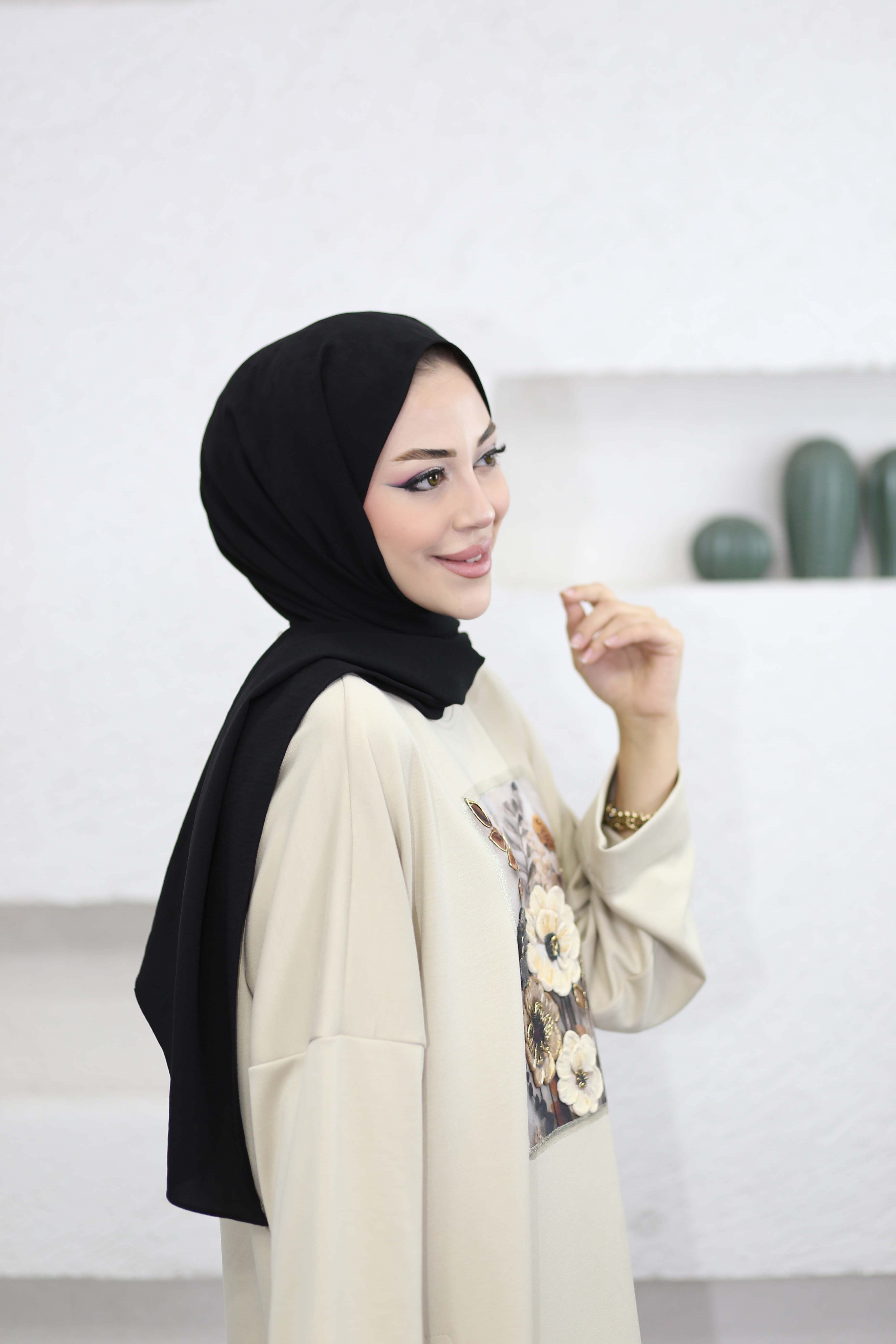 Çiçek Nakışlı Sweat Vizon 1135
