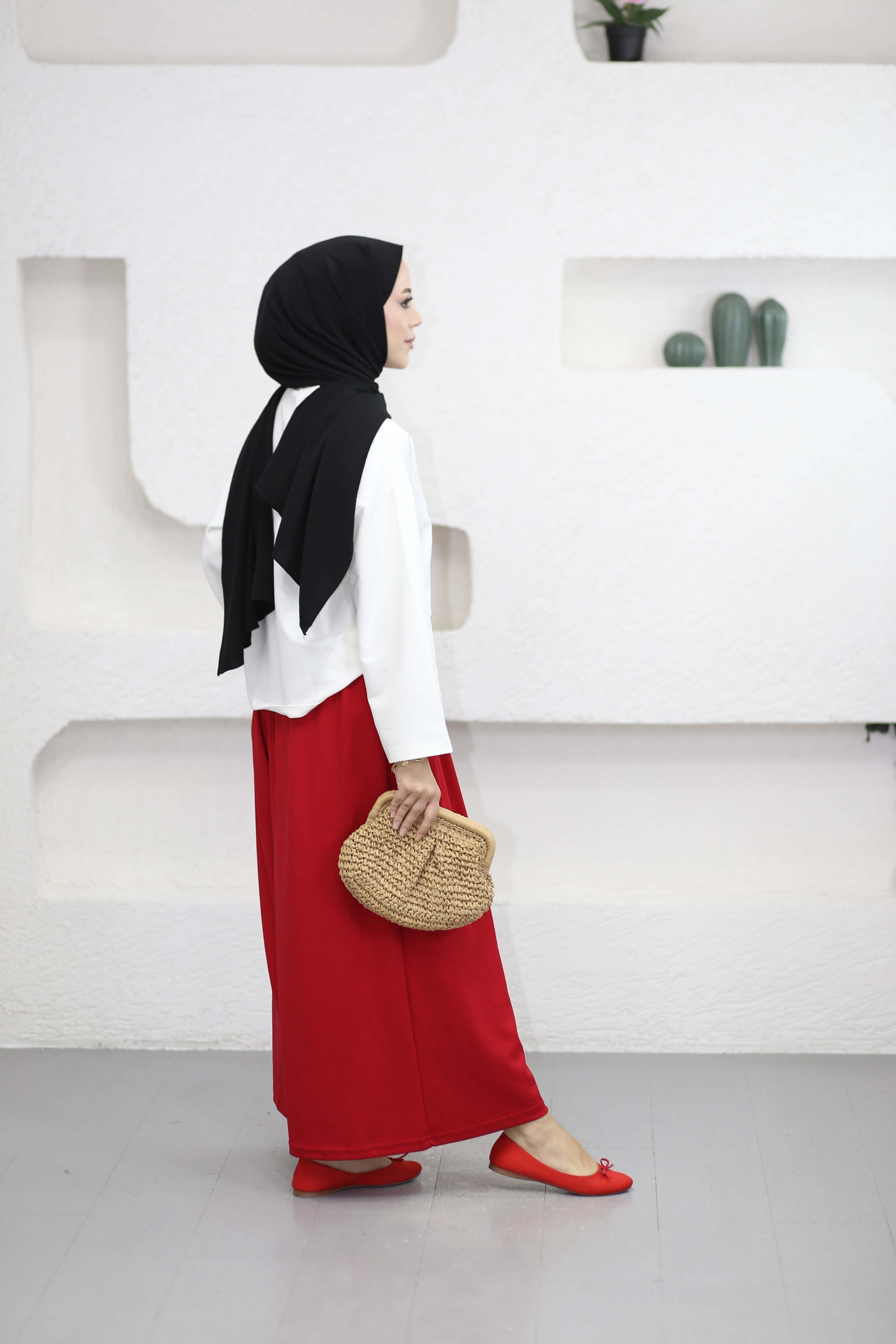 Oversize Baskılı Tişört Bordo 2792