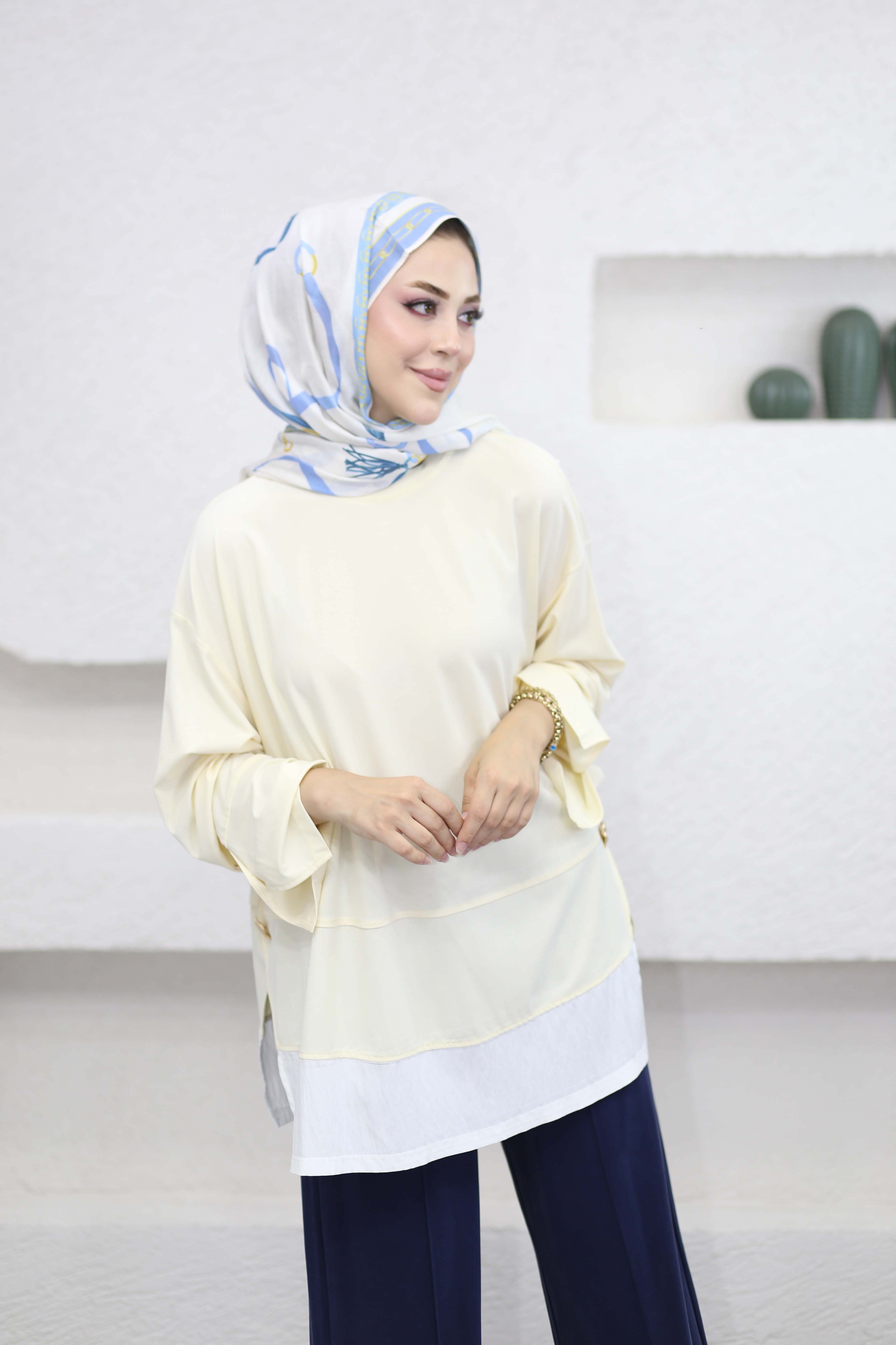 Kontrast Renkli Sweat Sarı 37287