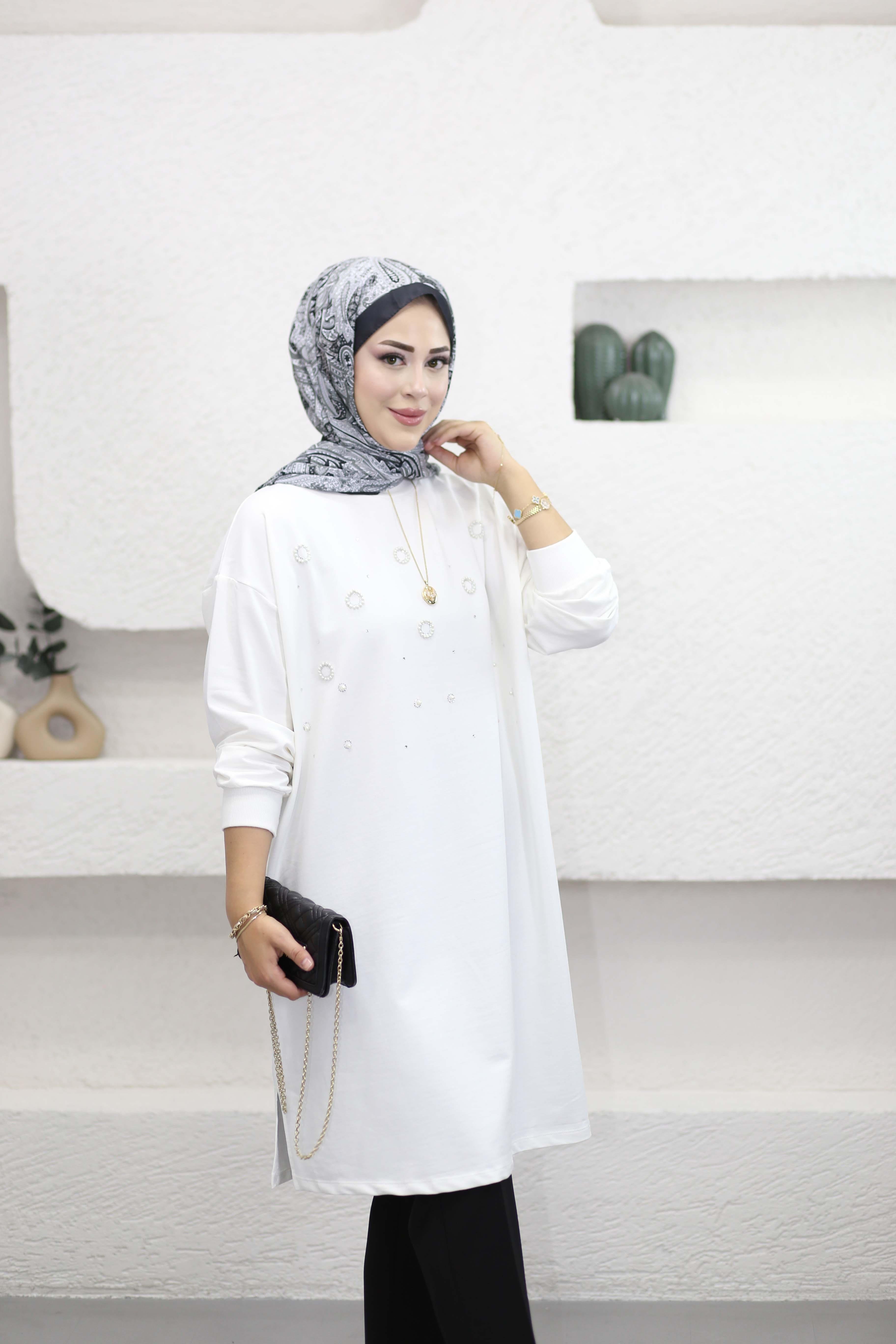 Taş Ve İnci Detaylı Sweat Beyaz 3138