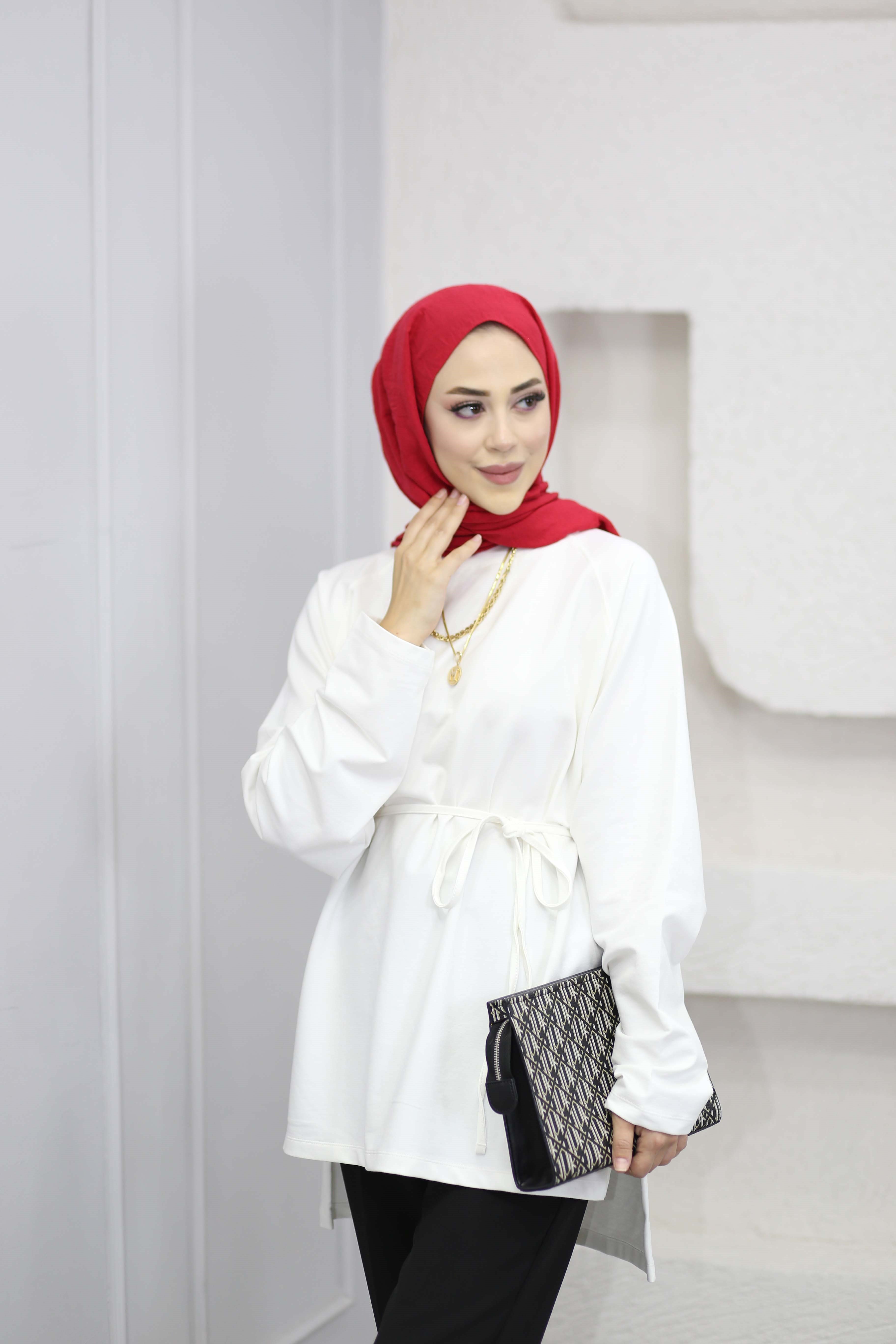Bel Bağlamalı Tunik Beyaz 3548