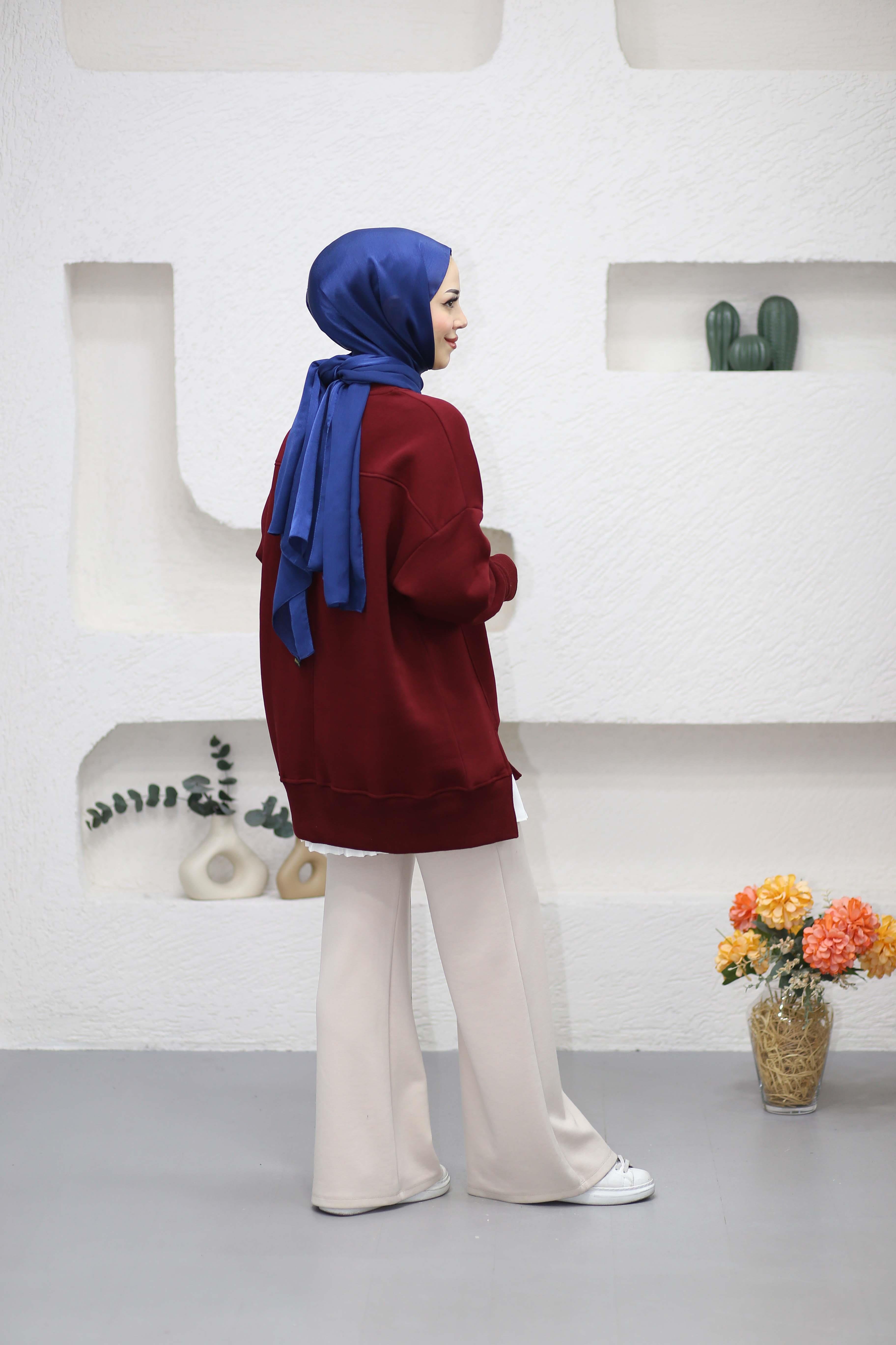 Parmak Geçirme Detaylı Sweat Bordo 2474