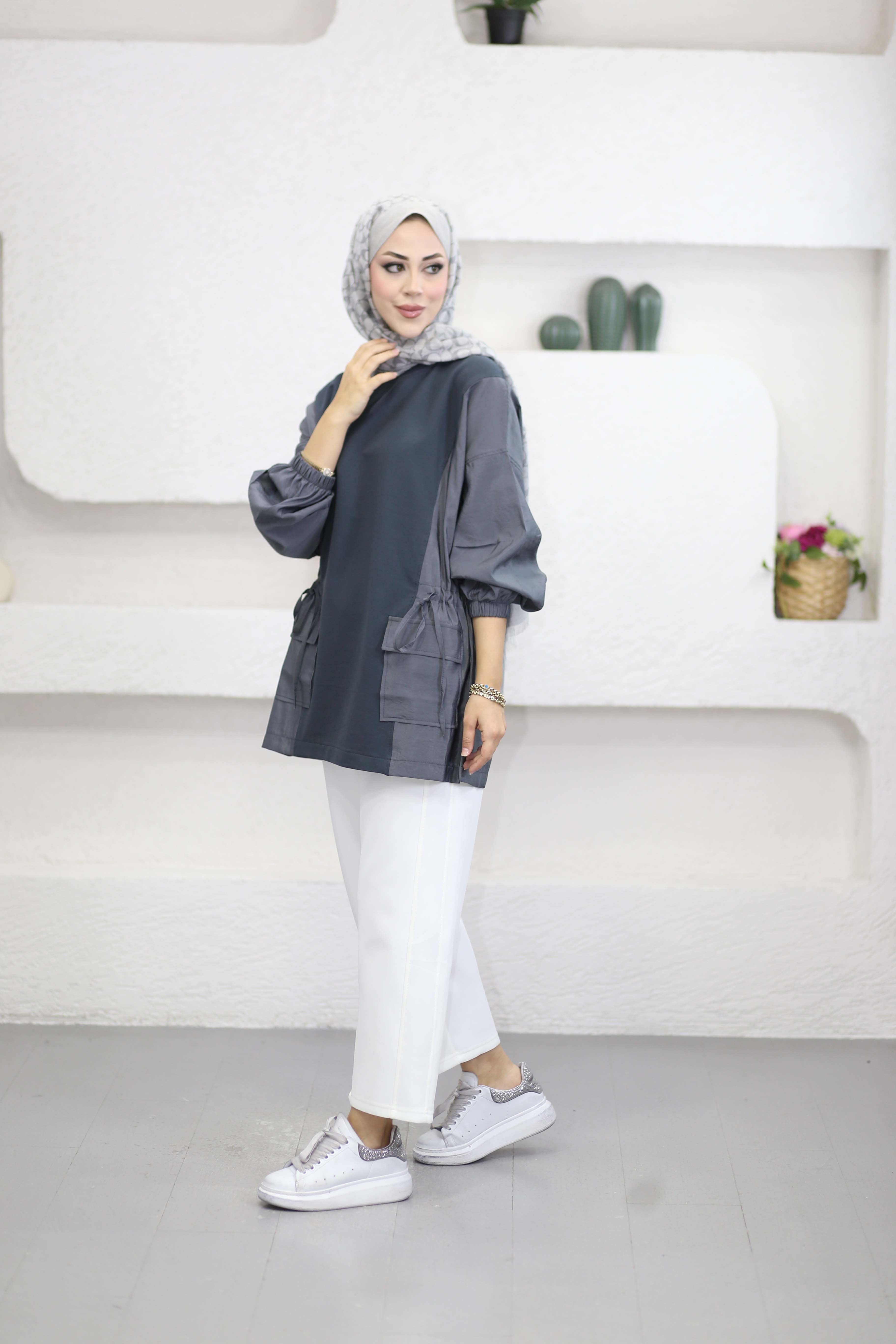 Paraşüt Kol Detaylı Sweat Füme 6708