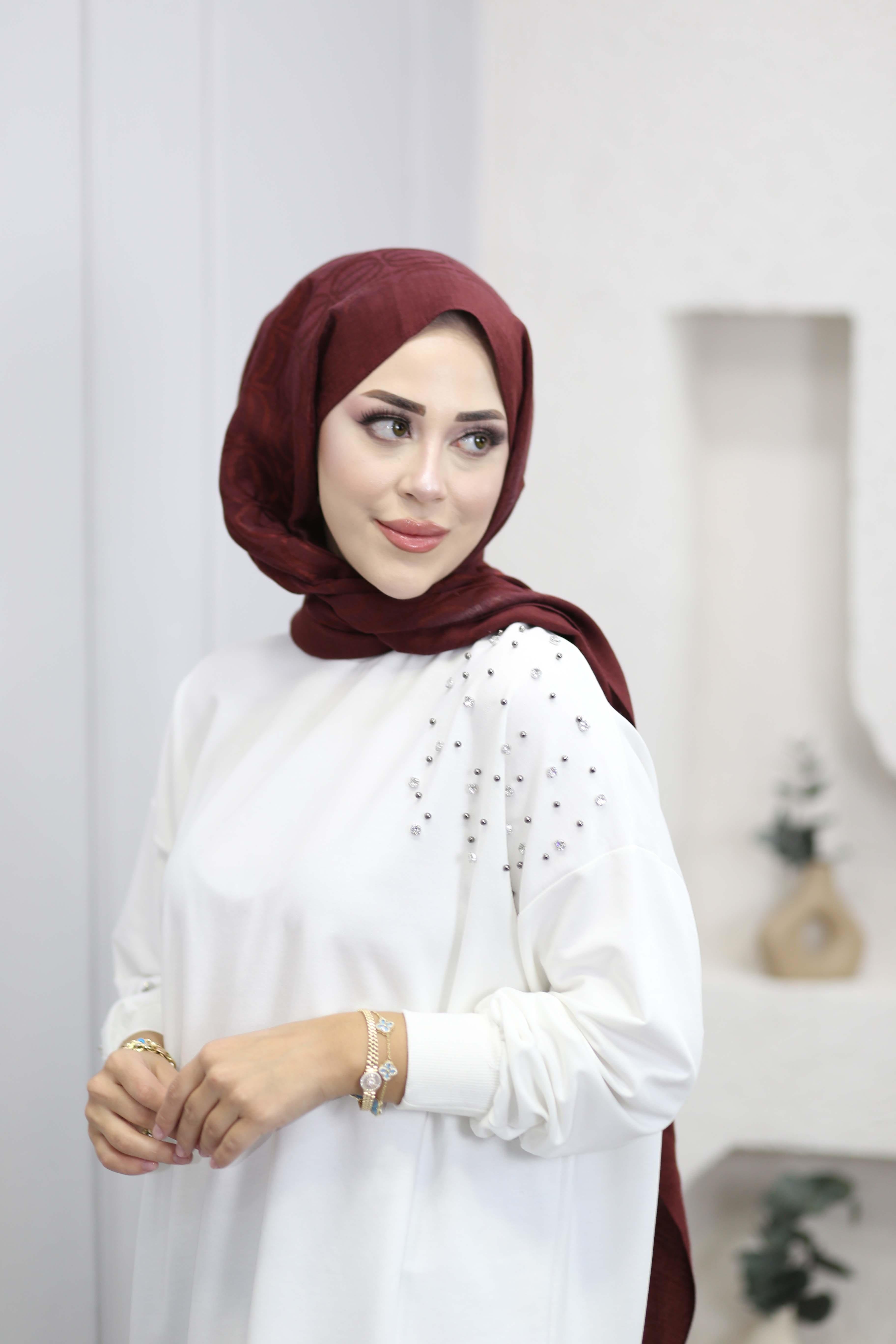 Taş Ve İnci Detaylı Sweat Beyaz 2408