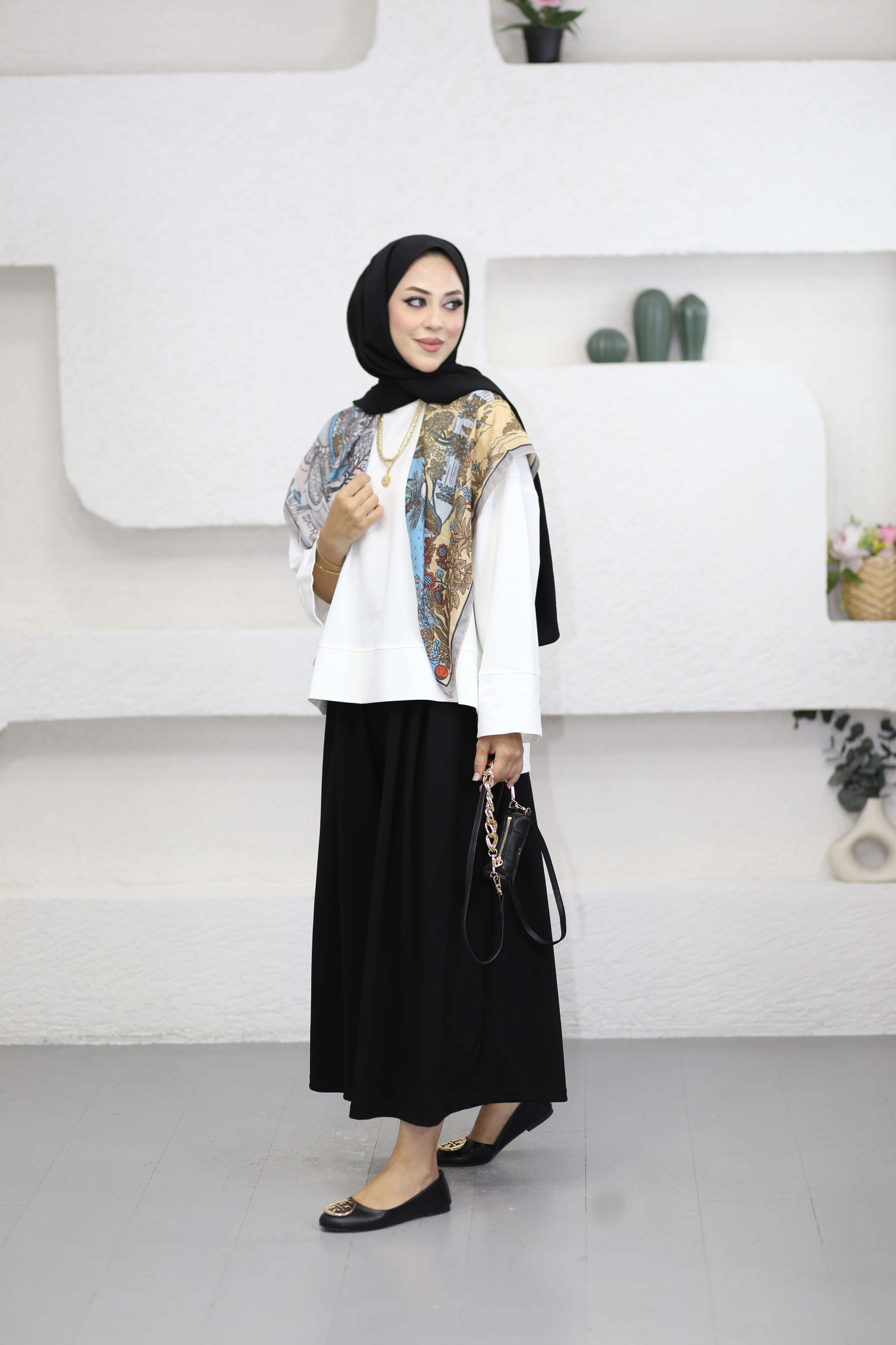 Yırtmaçlı Basıc Sweat Beyaz 32560