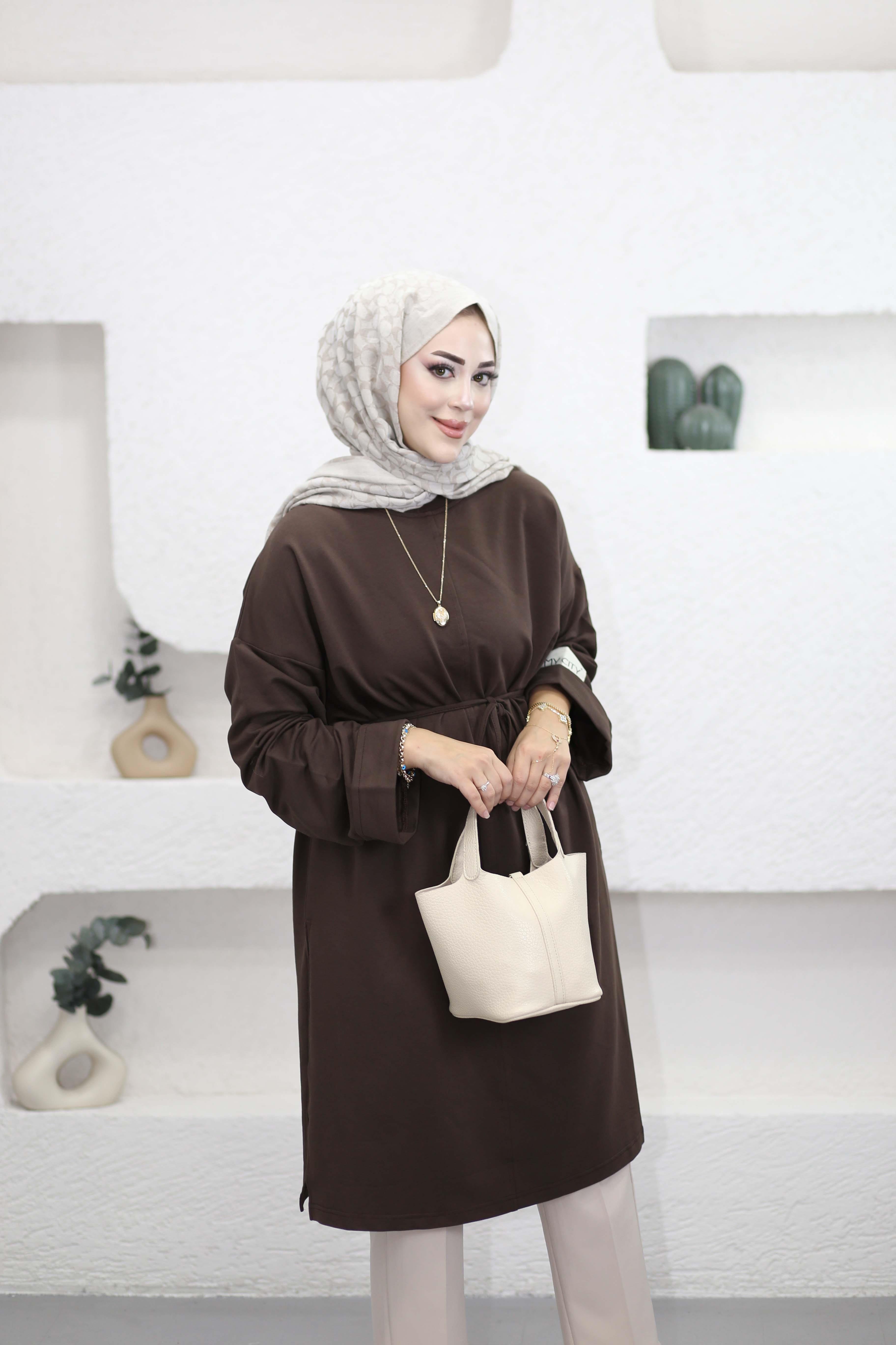 Bağlamalı Araboy Tunik Kahverengi 6059
