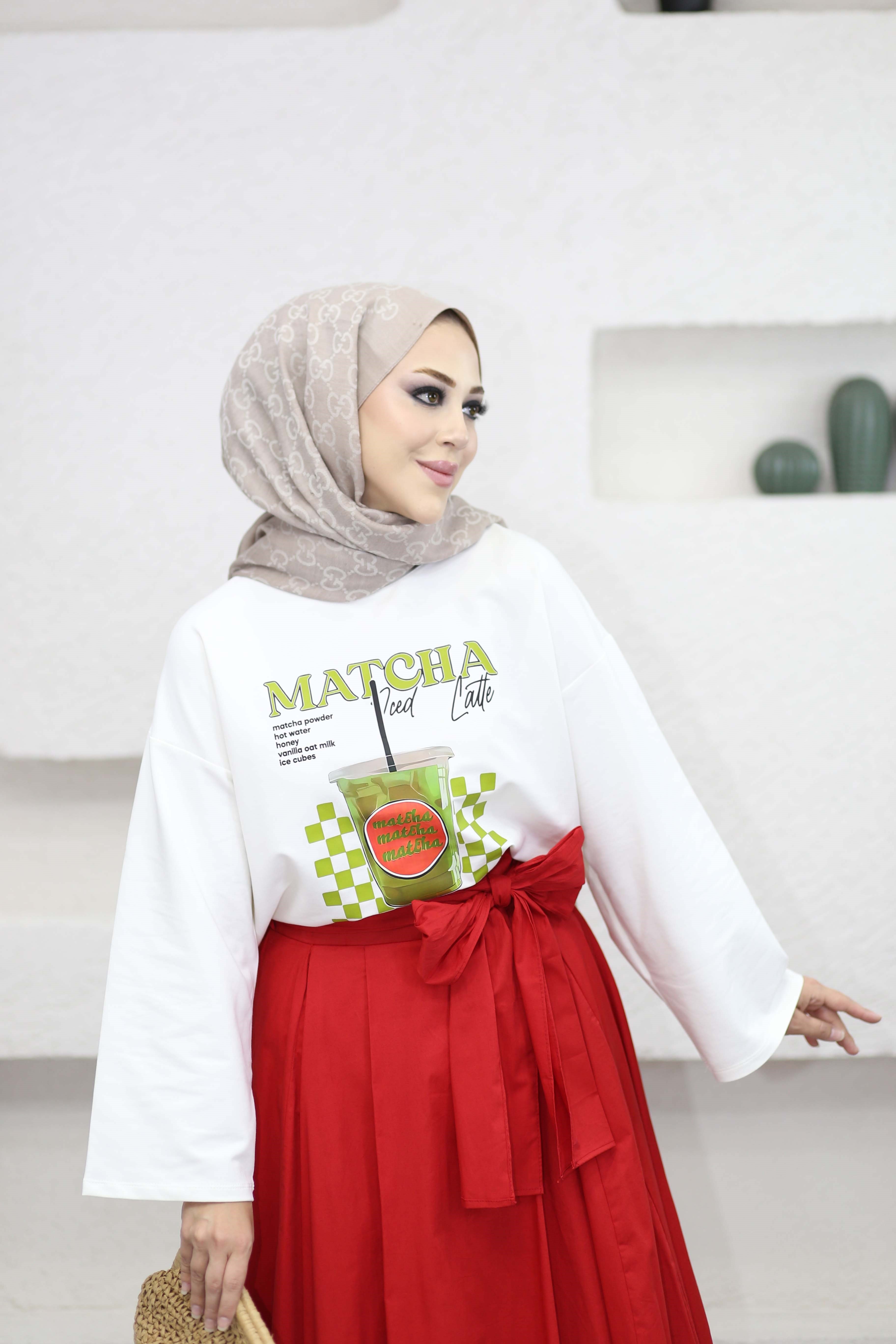 Oversize Baskılı Tişört Yeşil 2792