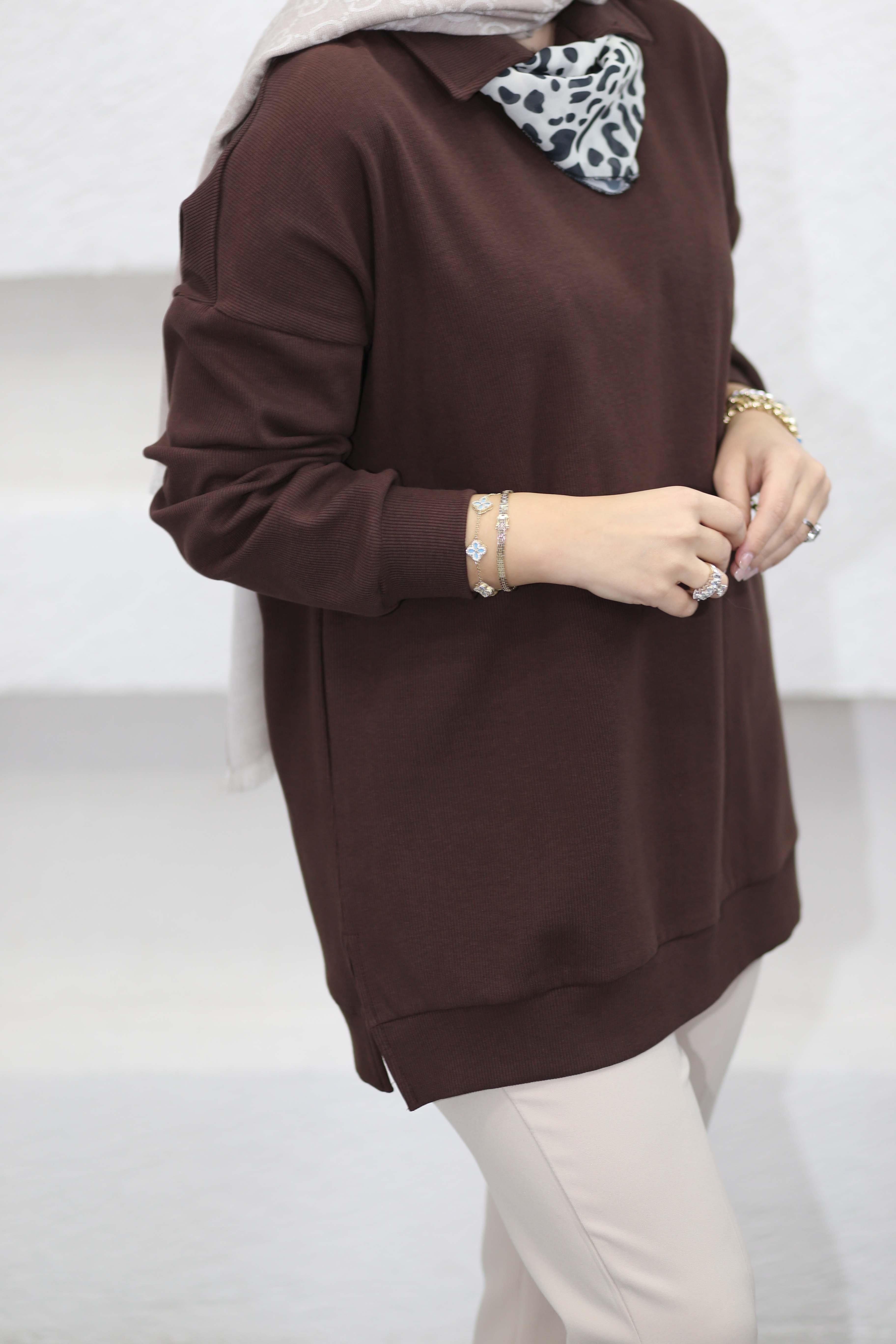 Leopar Fularlı Sweat Kahverengi 6110