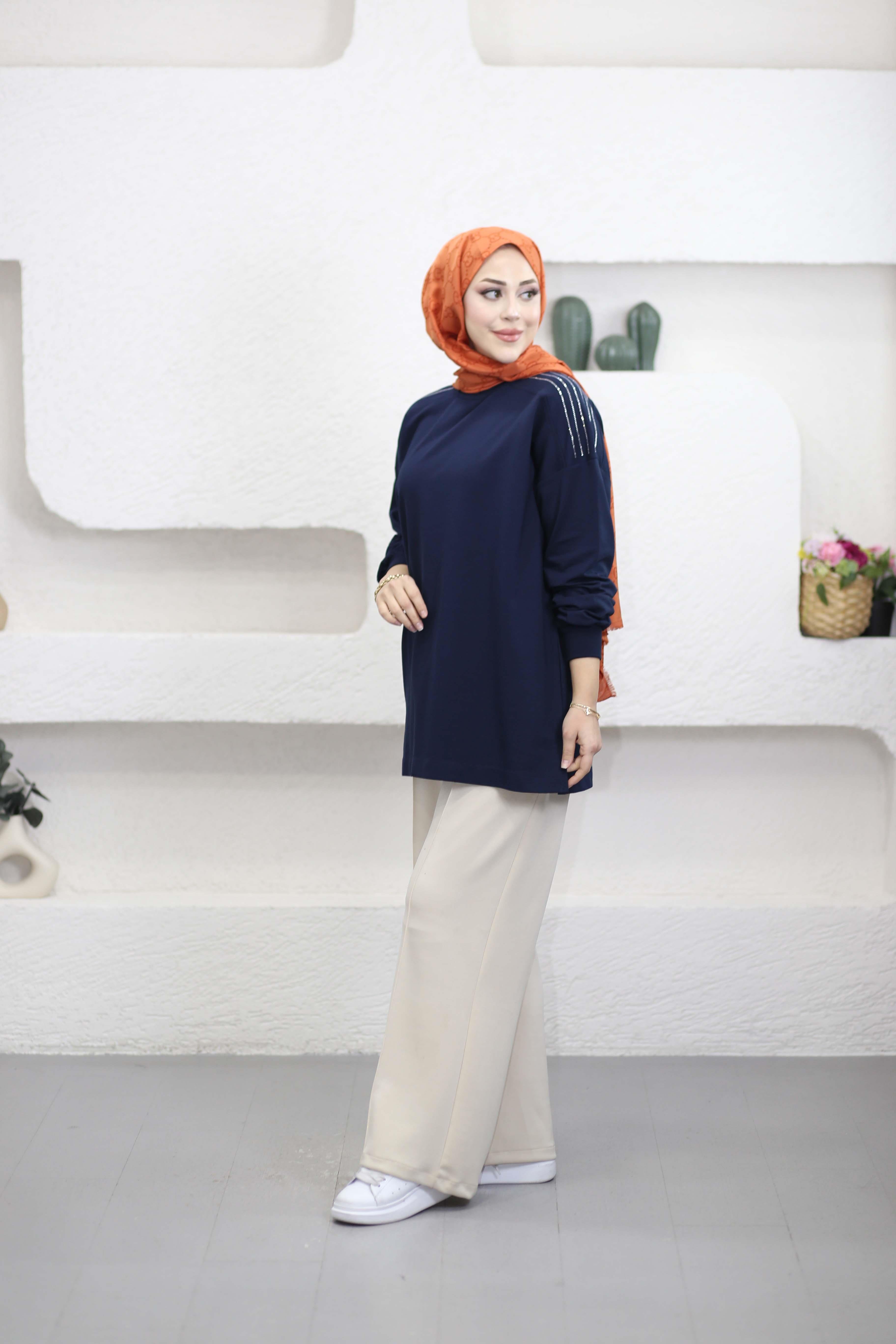 Omzu Taş Detaylı Sweat Lacivert 3053
