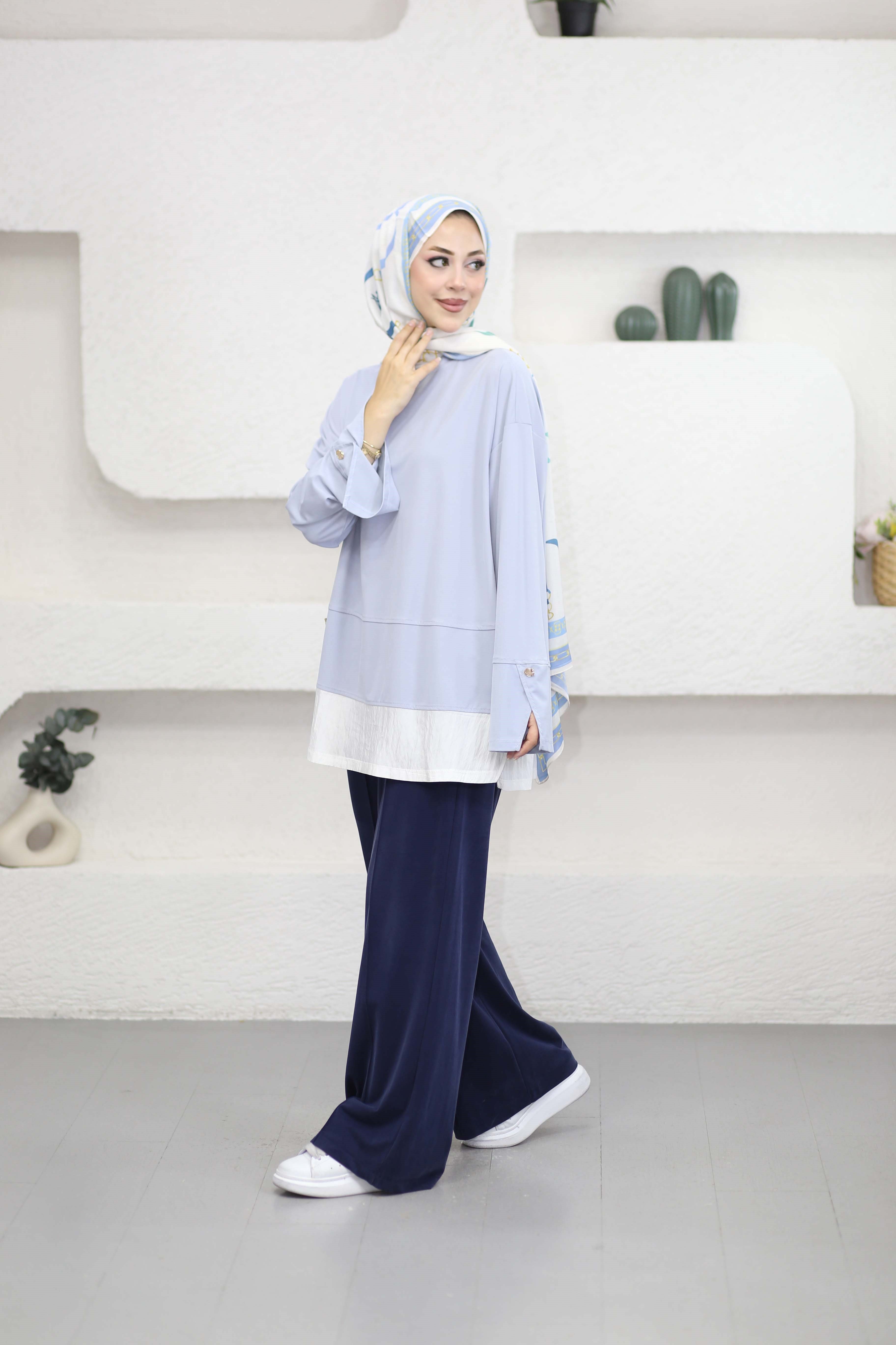 Kontrast Renkli Sweat Mavi 37287