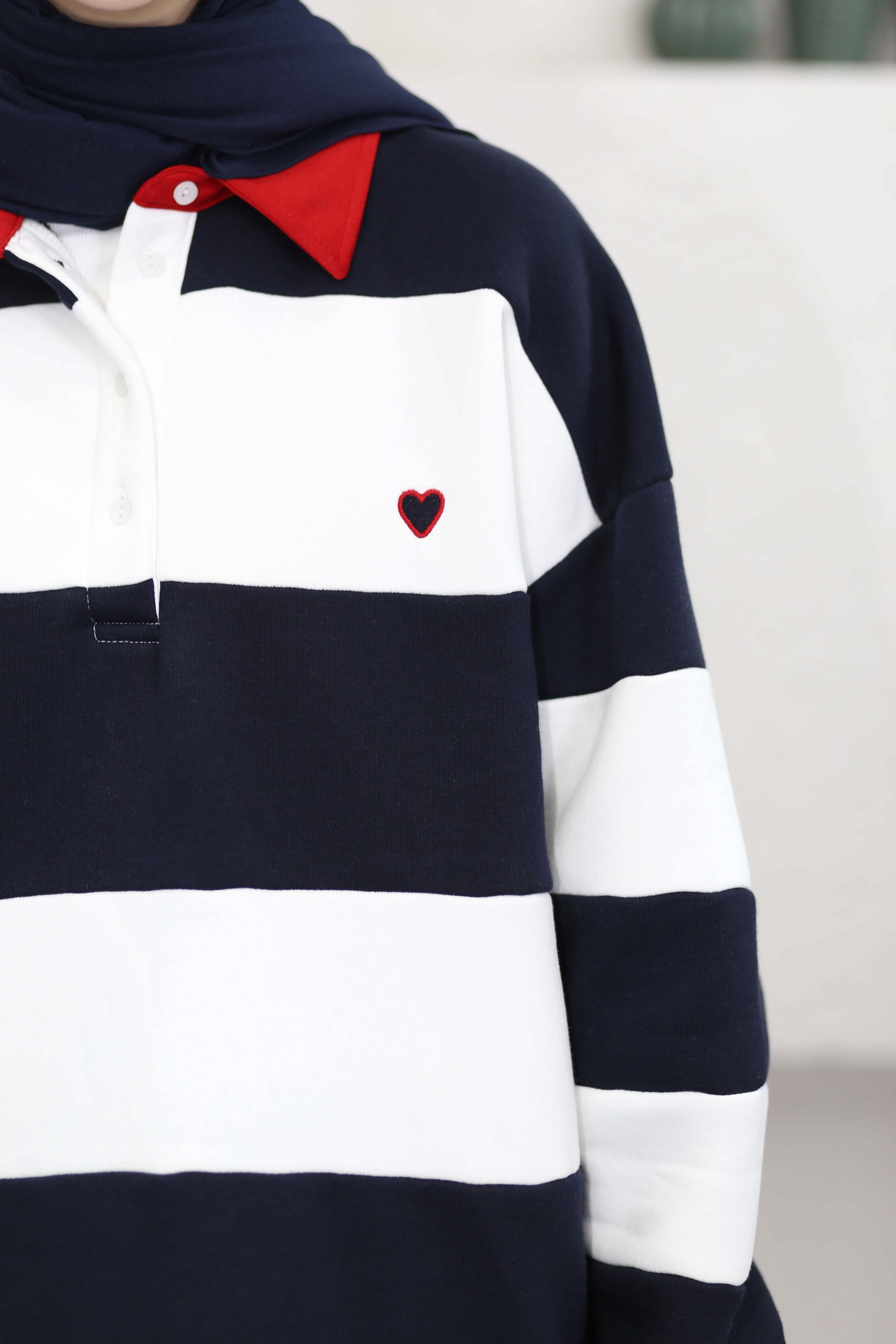 Çizgili Nakış Detaylı Sweat Lacivert 3534
